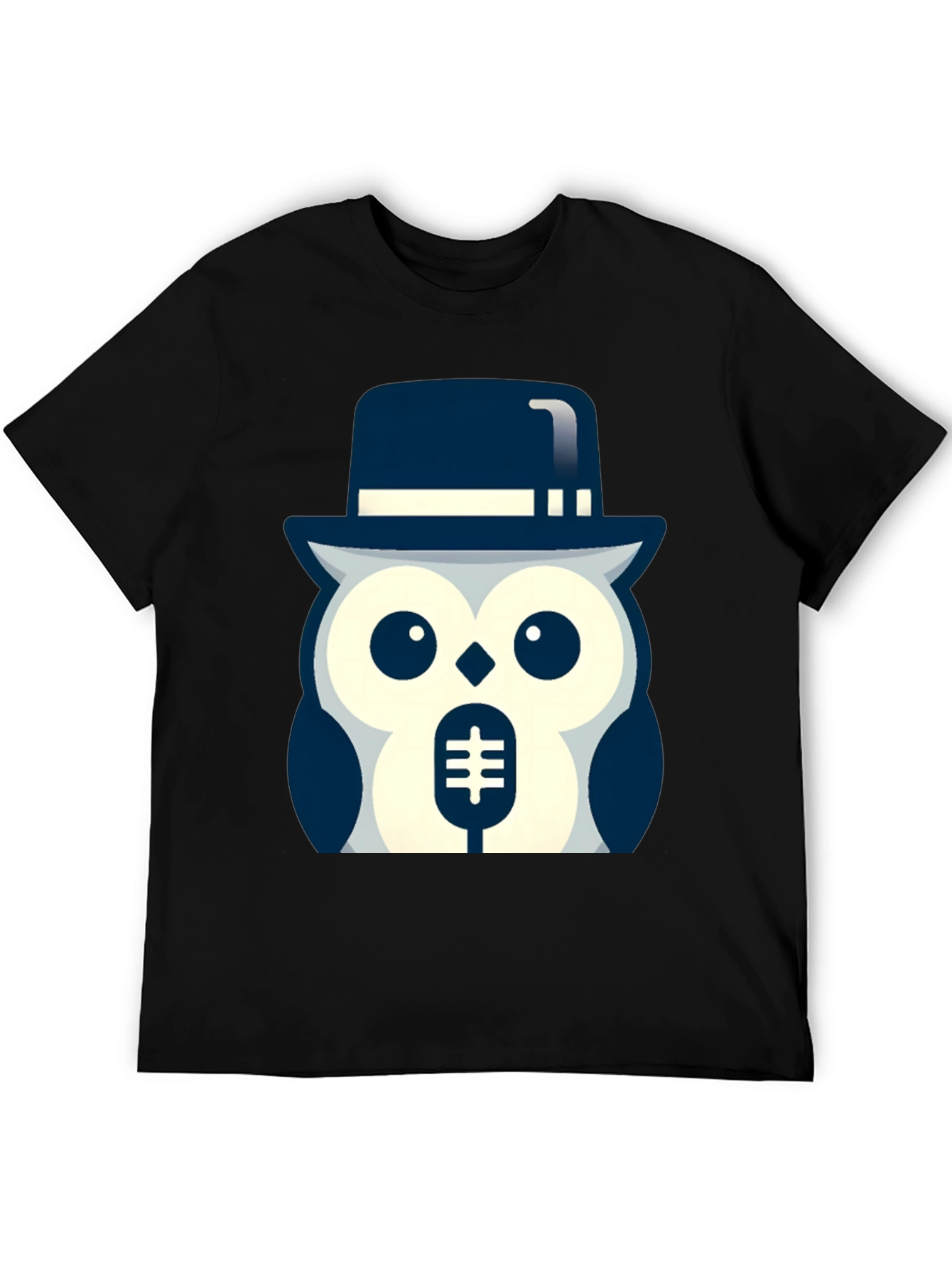 Black Owl in Hat Graphic T-Shirt - Black view 5