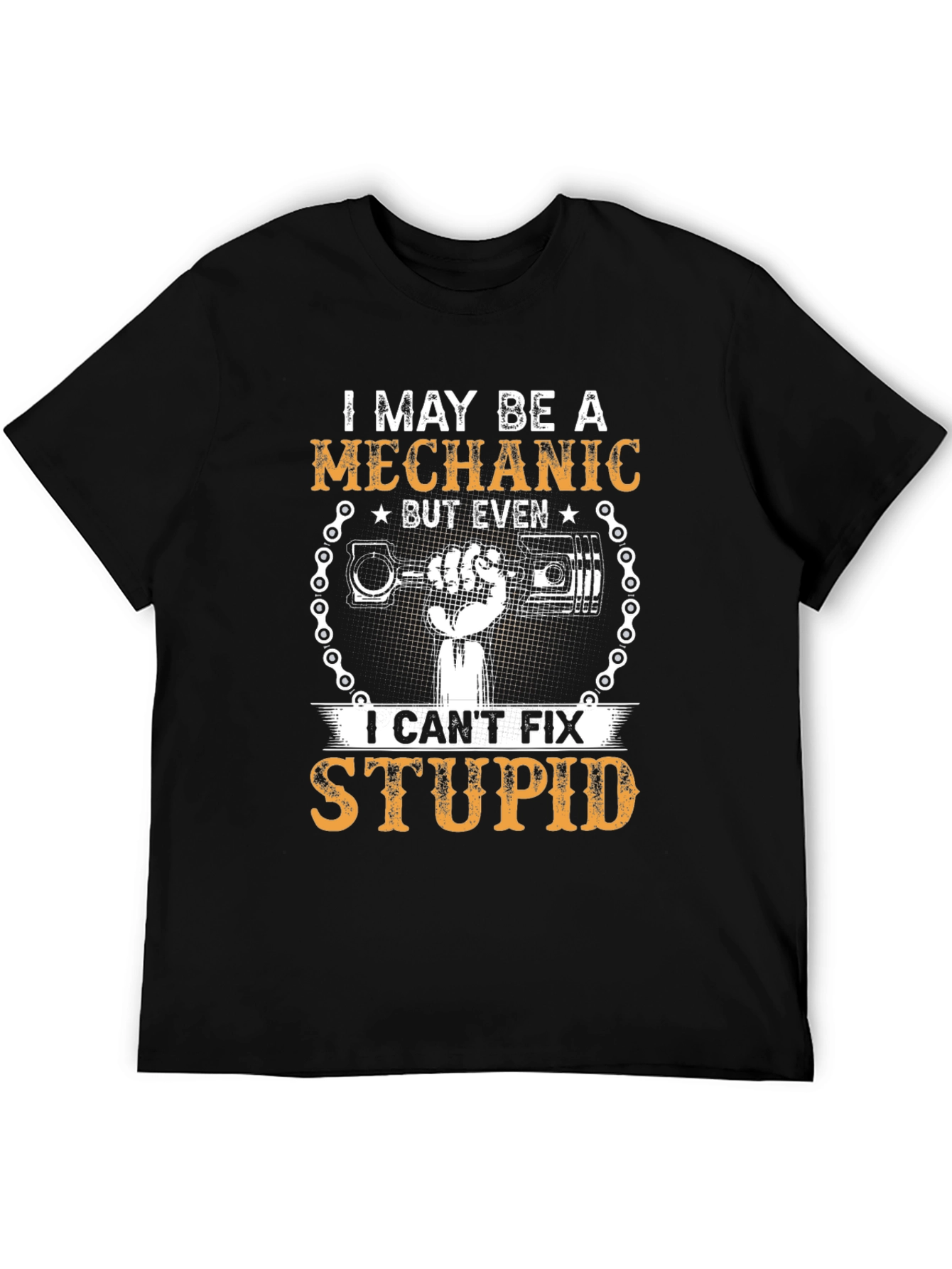 Black Mechanic Humor T-Shirt - Can't Fix Stupid view 5