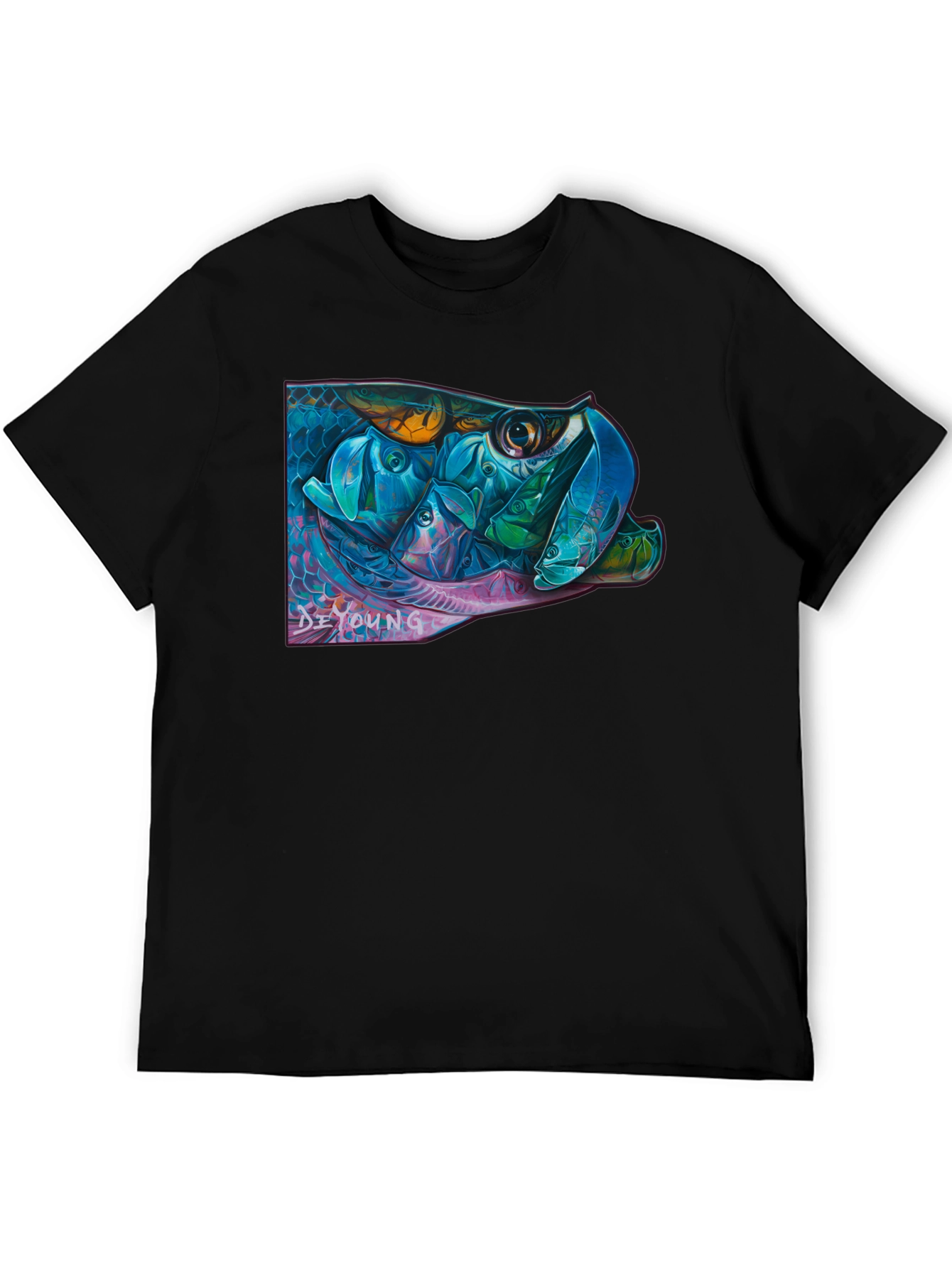 Black Vibrant Fish Graphic Black T-Shirt view 5