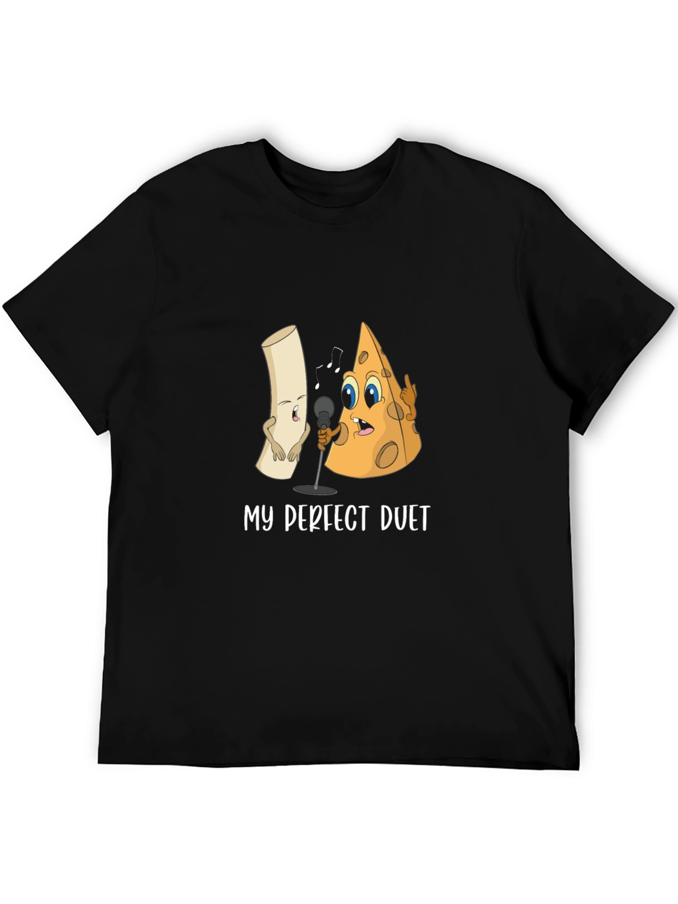 Black My Perfect Duet T-Shirt: Cheese and Macaroni Cartoon Tee view 5