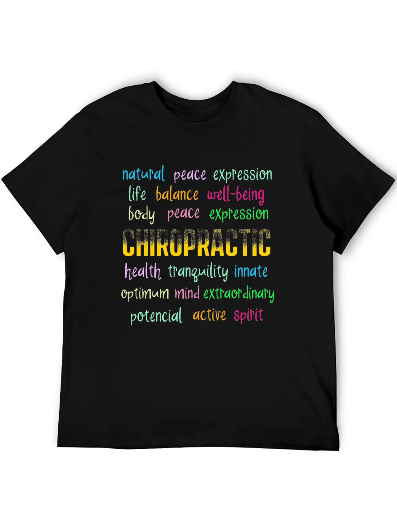 Black Chiropractic Word Art T-Shirt: Wellness Design view 5