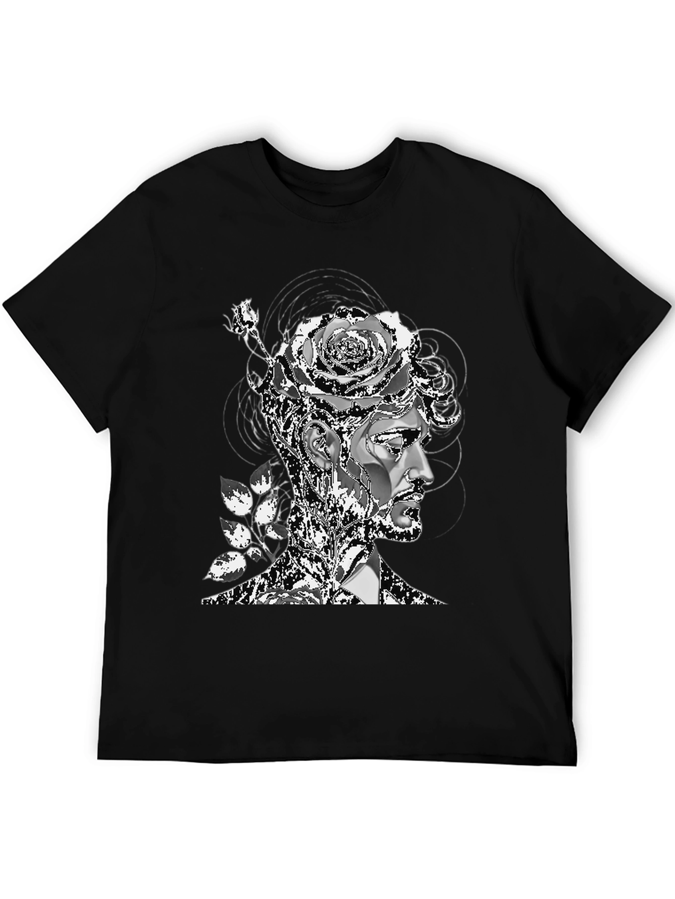 Black Artistic Floral Head T-Shirt - Mens Black Tee view 5