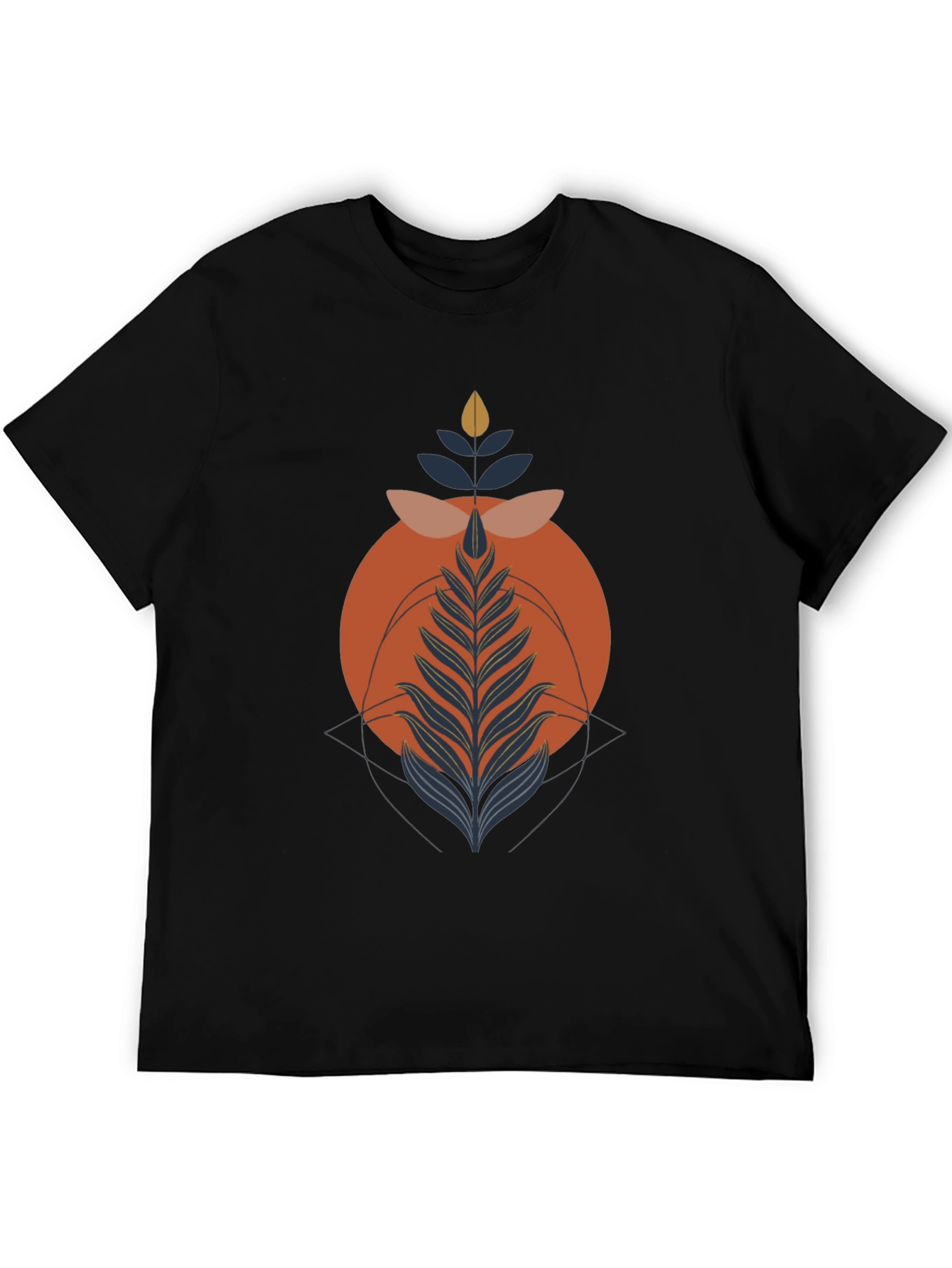 Black Modern Geometric Plant Graphic Tee - Stylish Black T-Shirt view 5