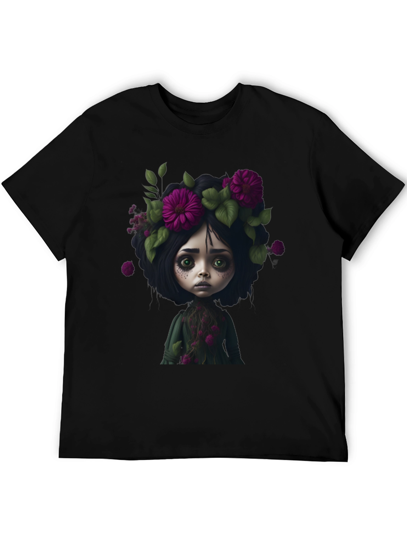 Black Floral Doll Graphic Black T-Shirt view 5