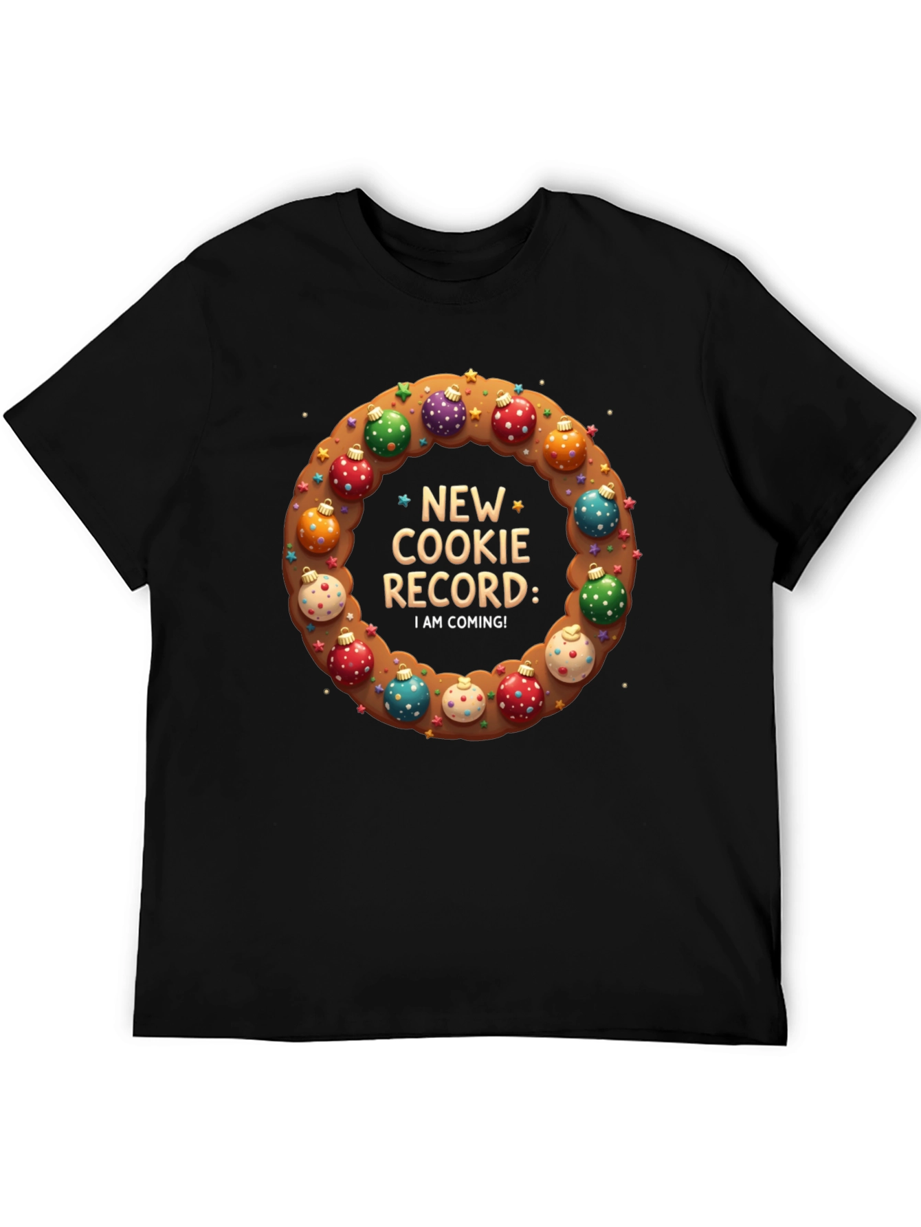 Black Cookie Record T-Shirt Festive Holiday Apparel view 5
