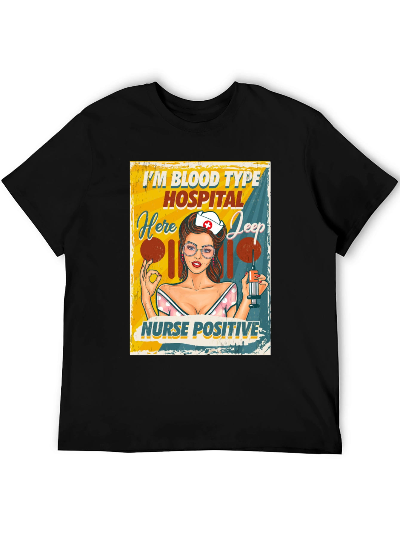 Black Nurse Positive T-Shirt - Blood Type Hospital Jeep view 5