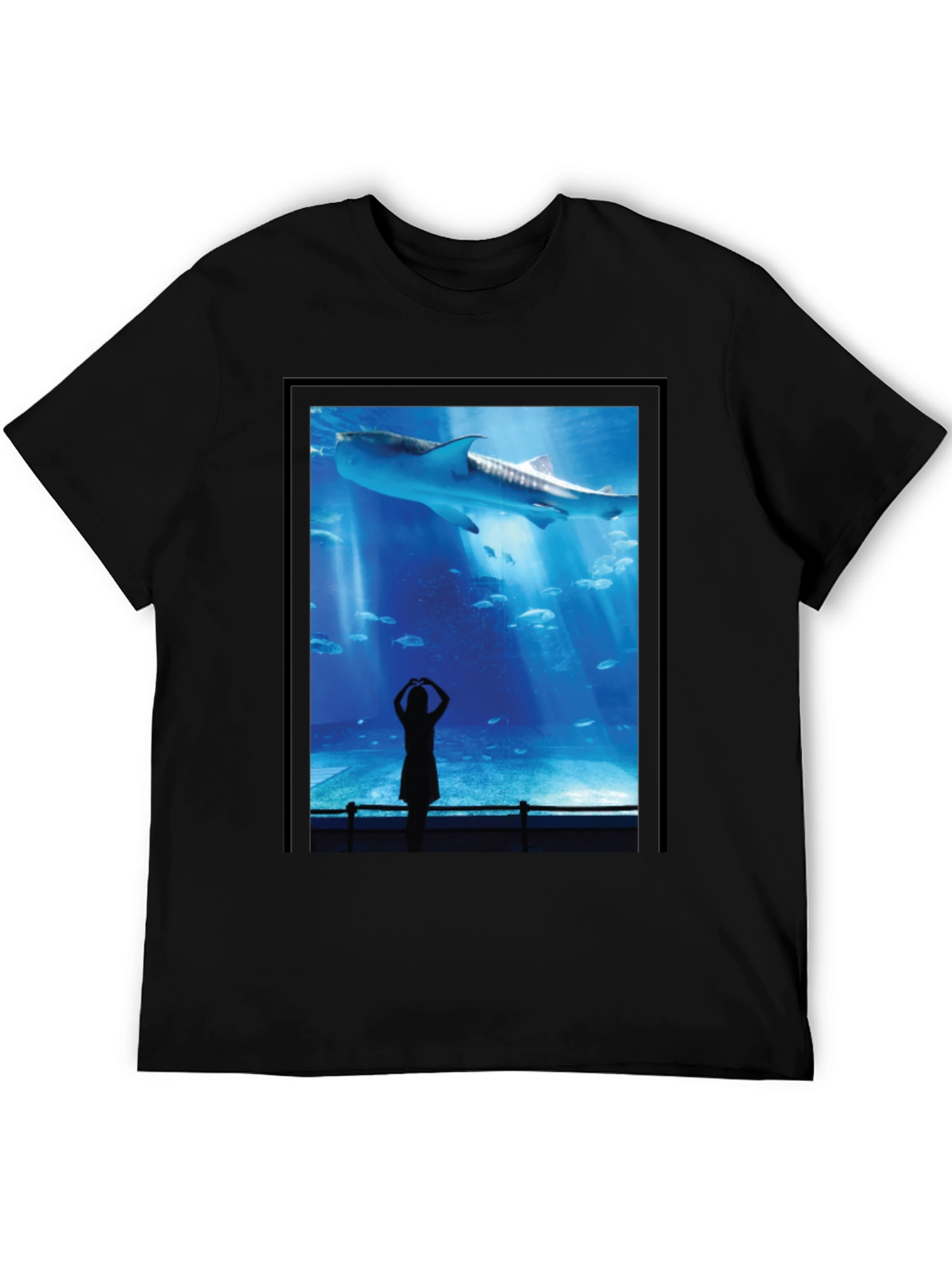 Black Aquarium Shark Graphic Tee - Black Cotton T-Shirt view 5