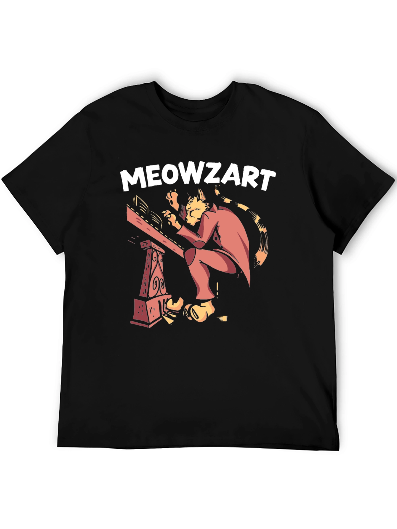 Black Meowzart Cat Musician Graphic T-Shirt view 5