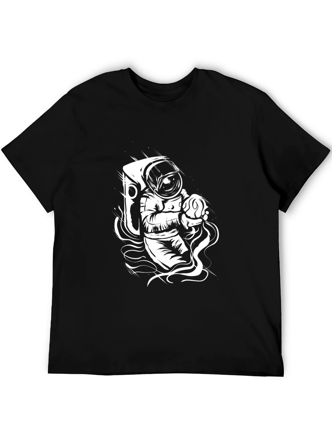 Black Astronaut Graphic Tee - Black Cotton Crew Neck T-Shirt view 5