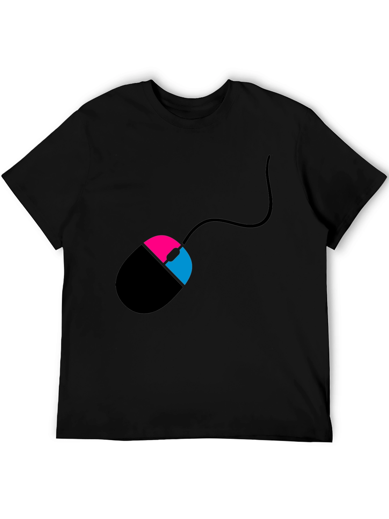 Black Men's Black T-Shirt with Mouse Design view 5