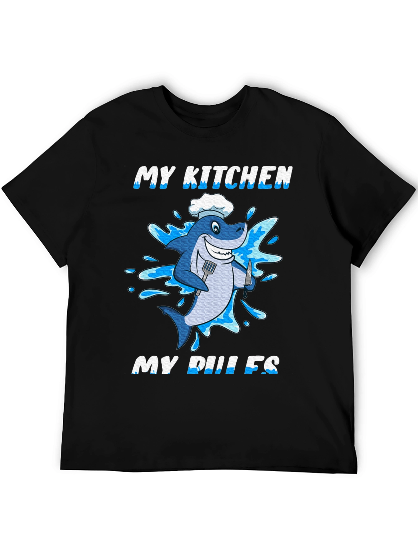 Black My Kitchen My Rules Shark Chef T-Shirt view 5