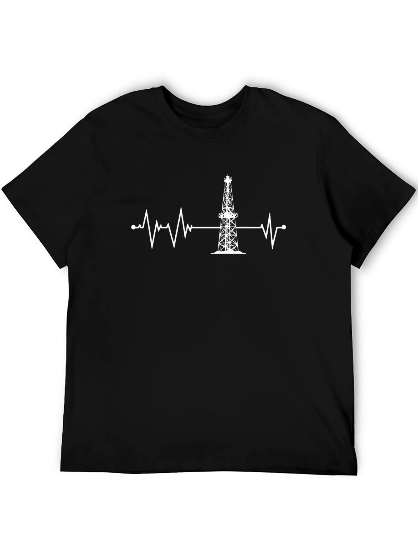 Black Oil Rig Heartbeat T-Shirt - Black, Crew Neck view 5