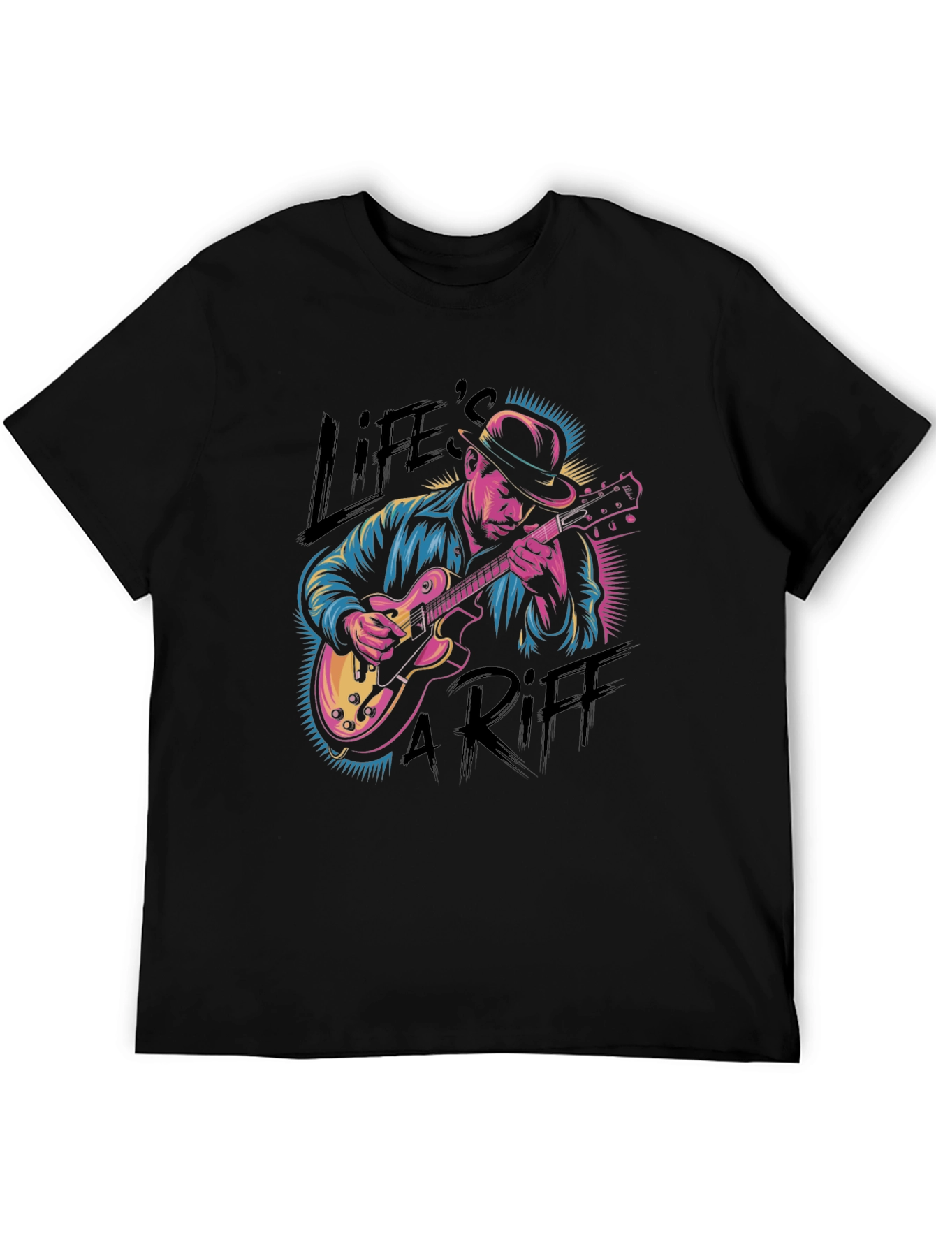 Black Life's A Riff Graphic T-Shirt - Blues Guitar Player Tee view 5