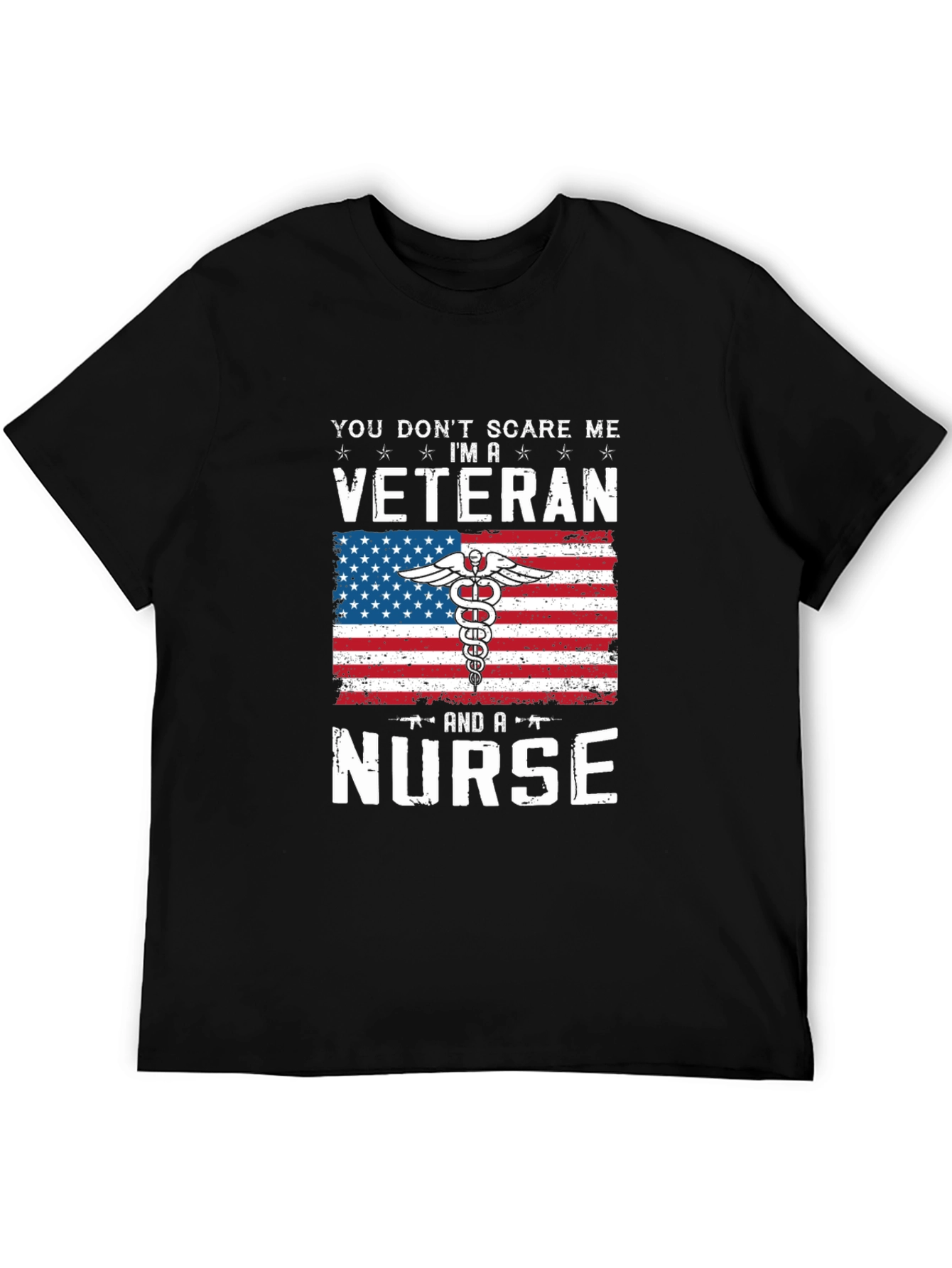 Black Veteran Nurse T-Shirt - Patriotic American Flag Design view 5