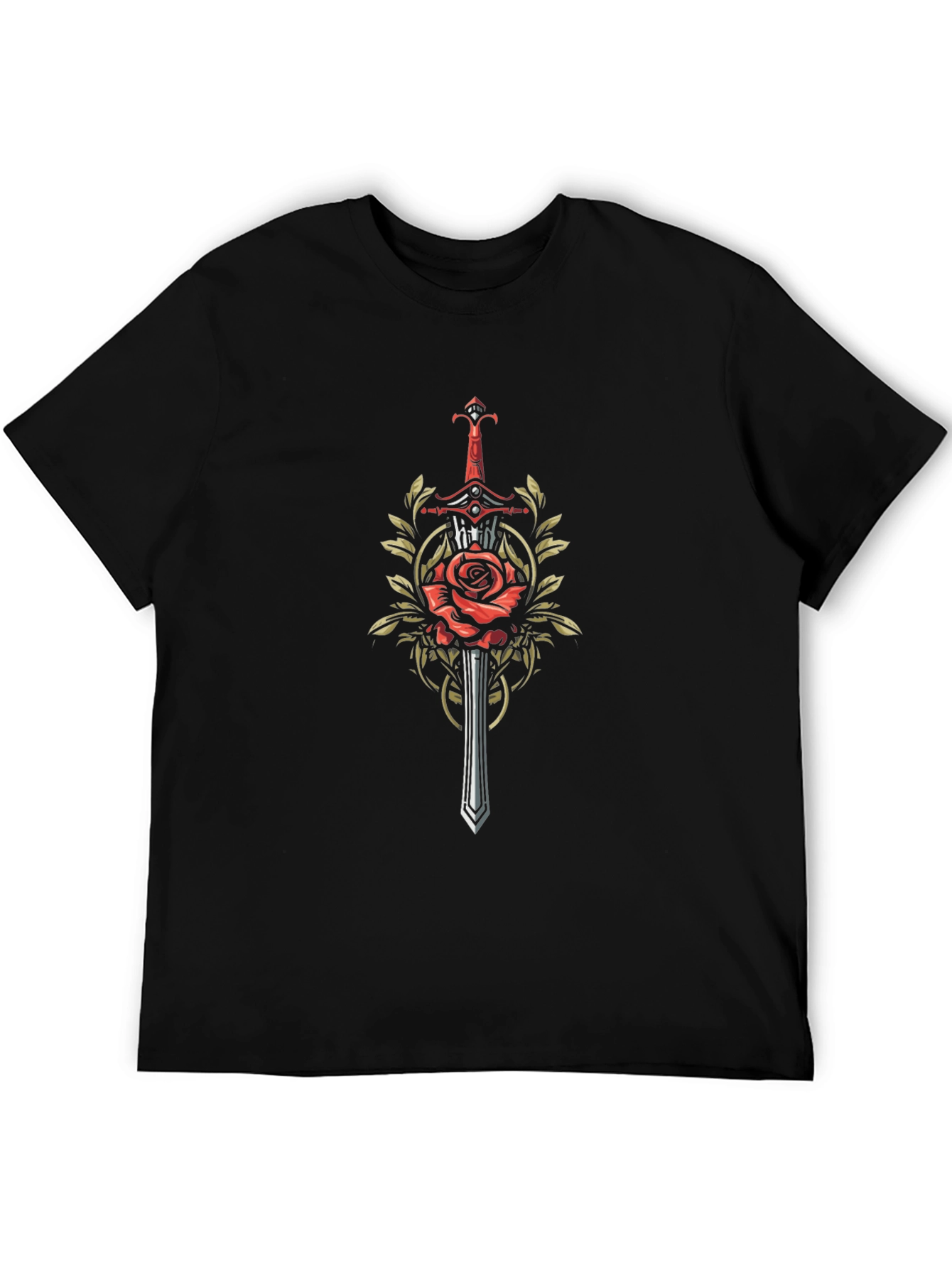 Black Sword and Rose Graphic Black T-Shirt view 5