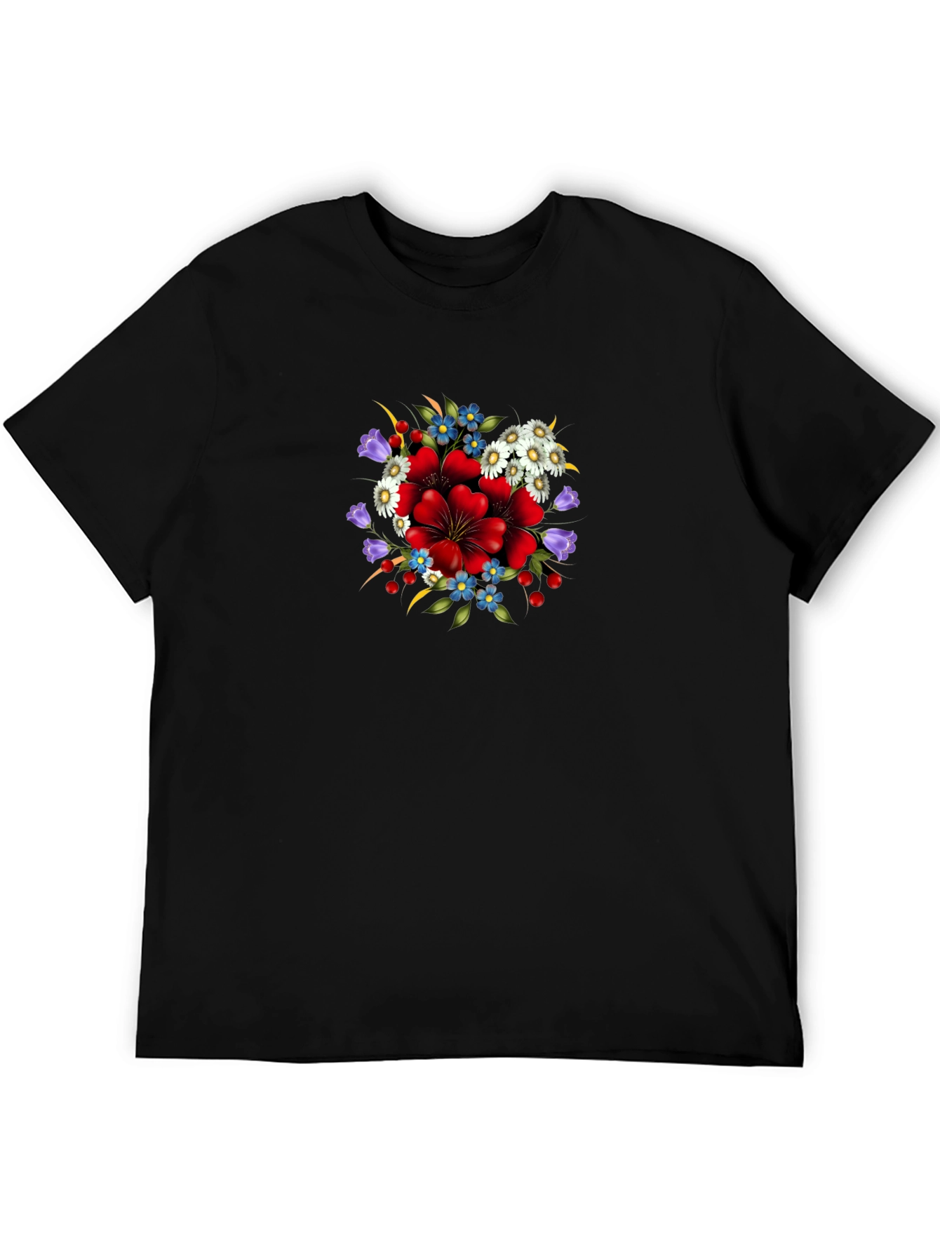 Black Floral Print Crew Neck Tee - Black view 5