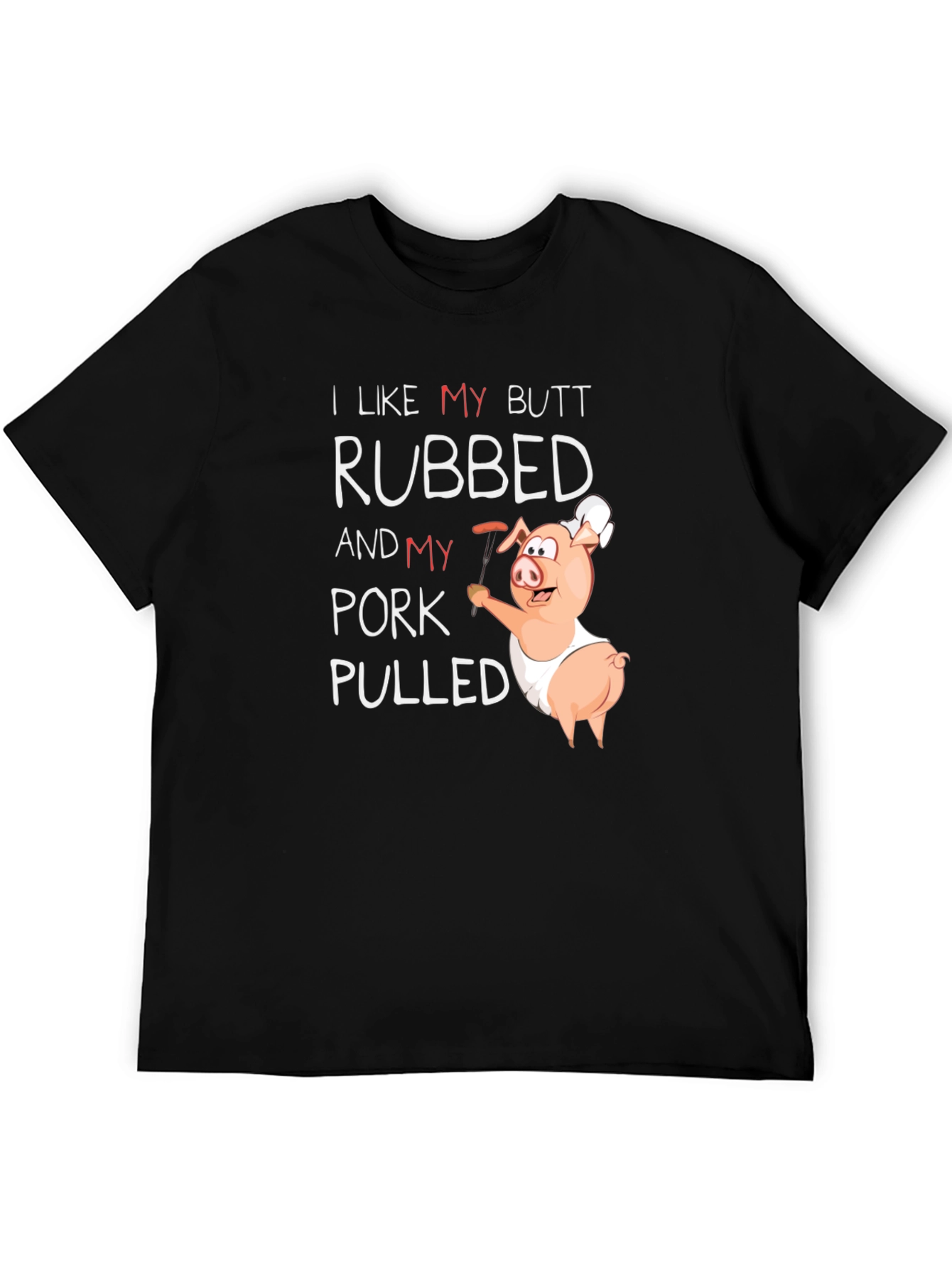 Black Funny BBQ Pig T-Shirt - Butt Rubbed, Pork Pulled view 5