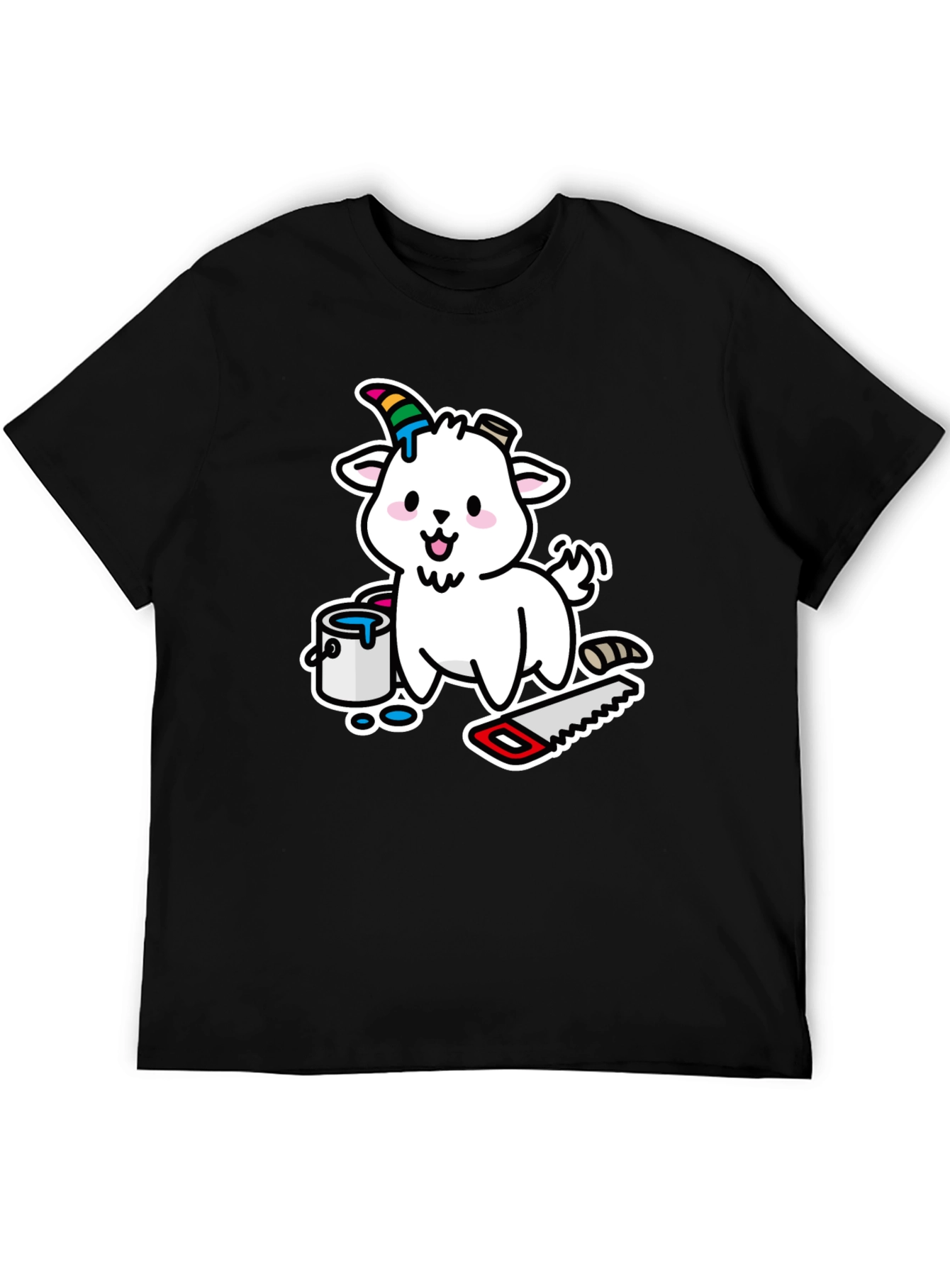 Black Goat DIY T-Shirt: Cartoon Goat with Paint and Saw view 5