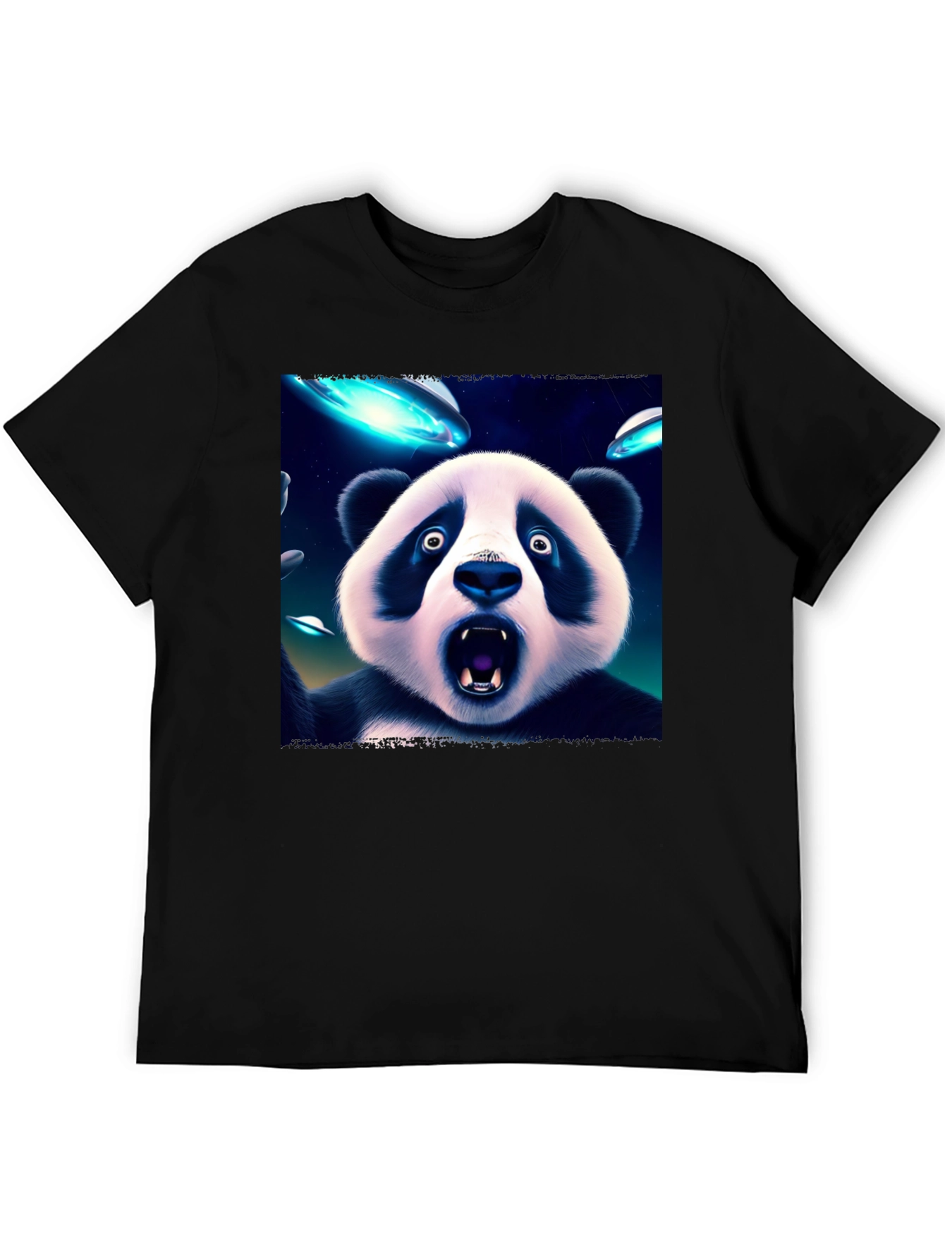 Black UFO Panda Graphic Tee - Black Cotton Blend T-Shirt view 5