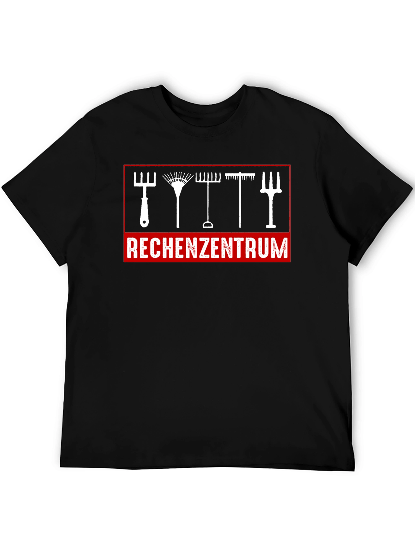 Black Gardening Tools Graphic Tee - Rechenzentrum Print T-Shirt view 5