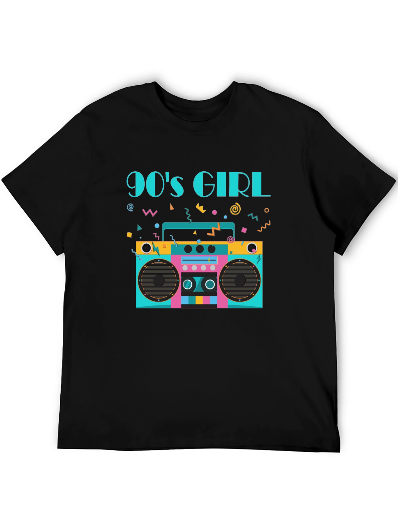 Black 90s Girl Graphic Tee - Retro Boombox Design Black T-Shirt view 5