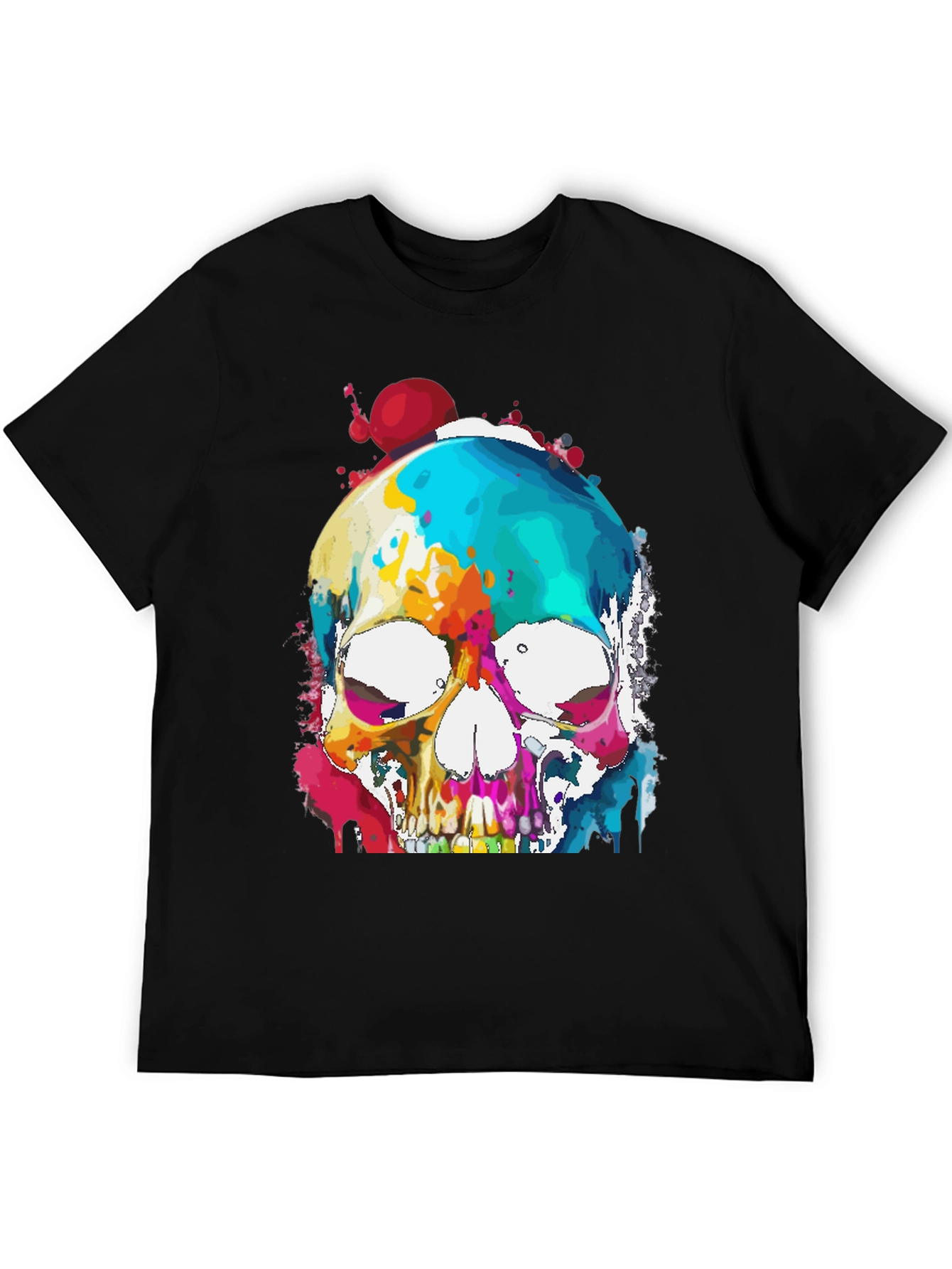 Black Colorful Skull Graphic Tee - Men's Black T-Shirt view 5