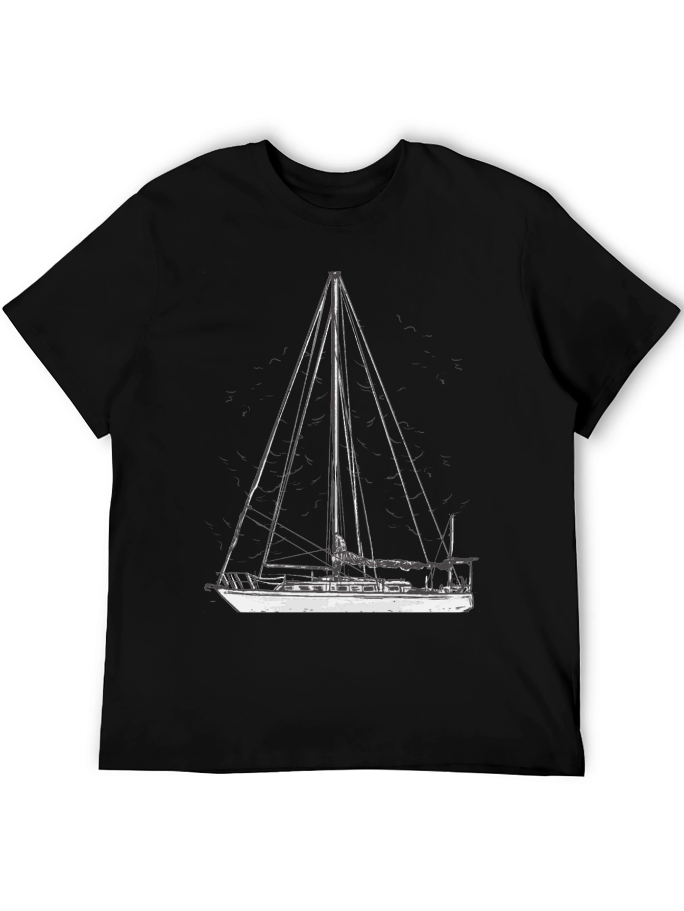 Black Nautical Sailboat Graphic T-Shirt - Black Cotton Tee view 5