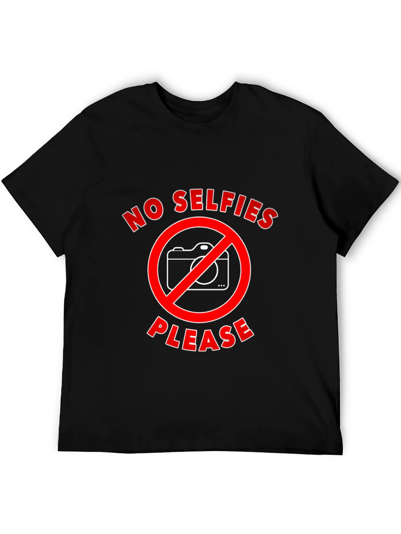 Black No Selfies Please T-Shirt - Funny Graphic Tee view 5