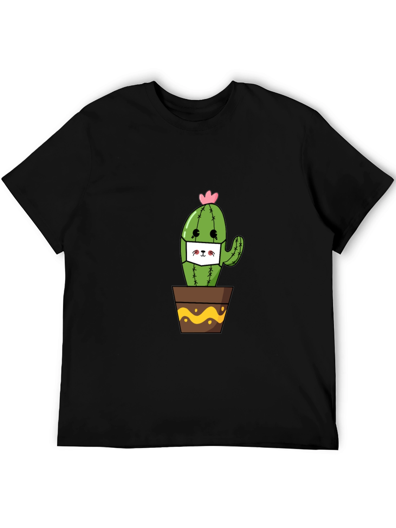 Black Cute Cactus Face Mask T-Shirt view 5