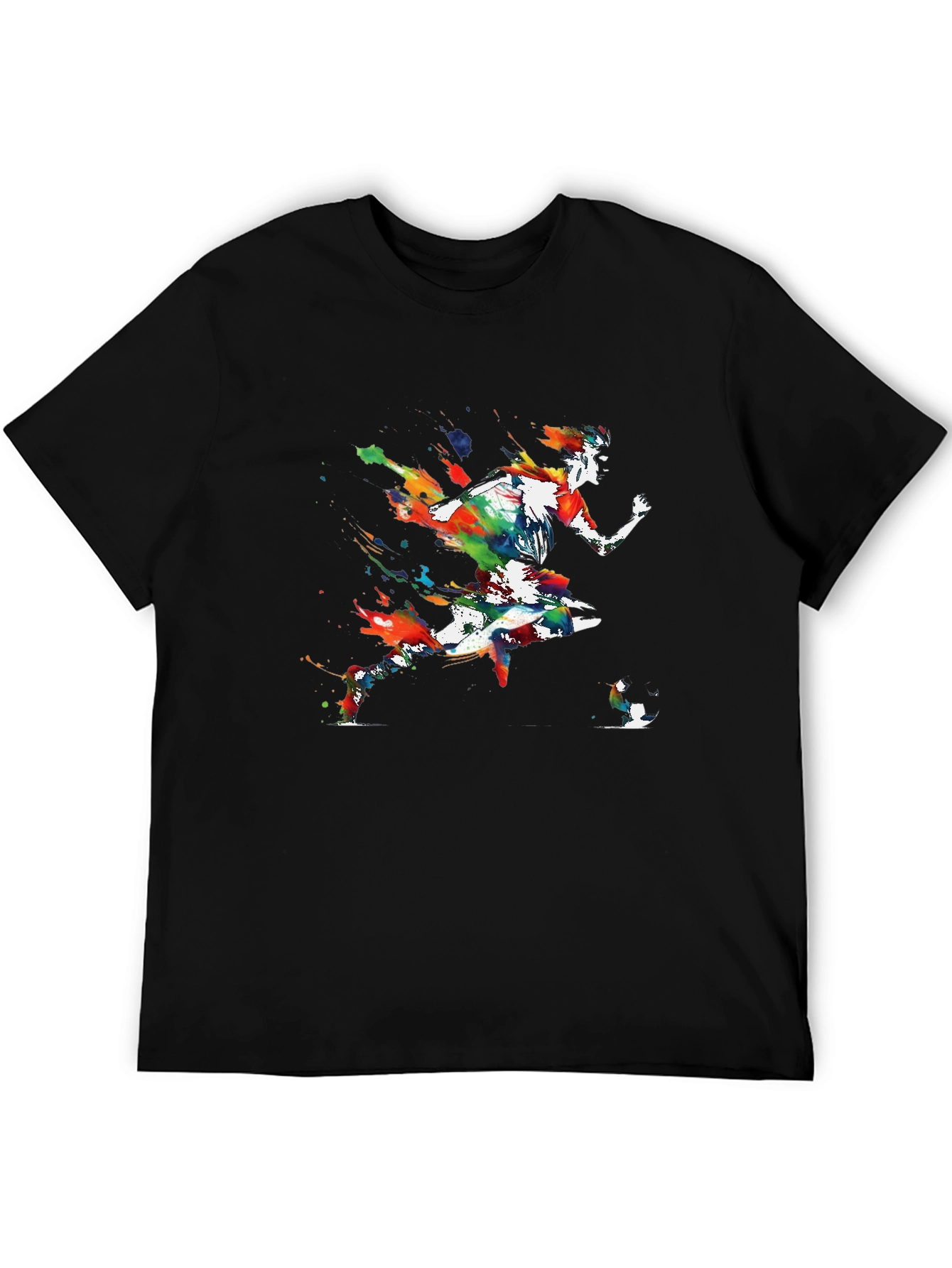 Black Abstract Soccer Player Black Graphic Tee view 5