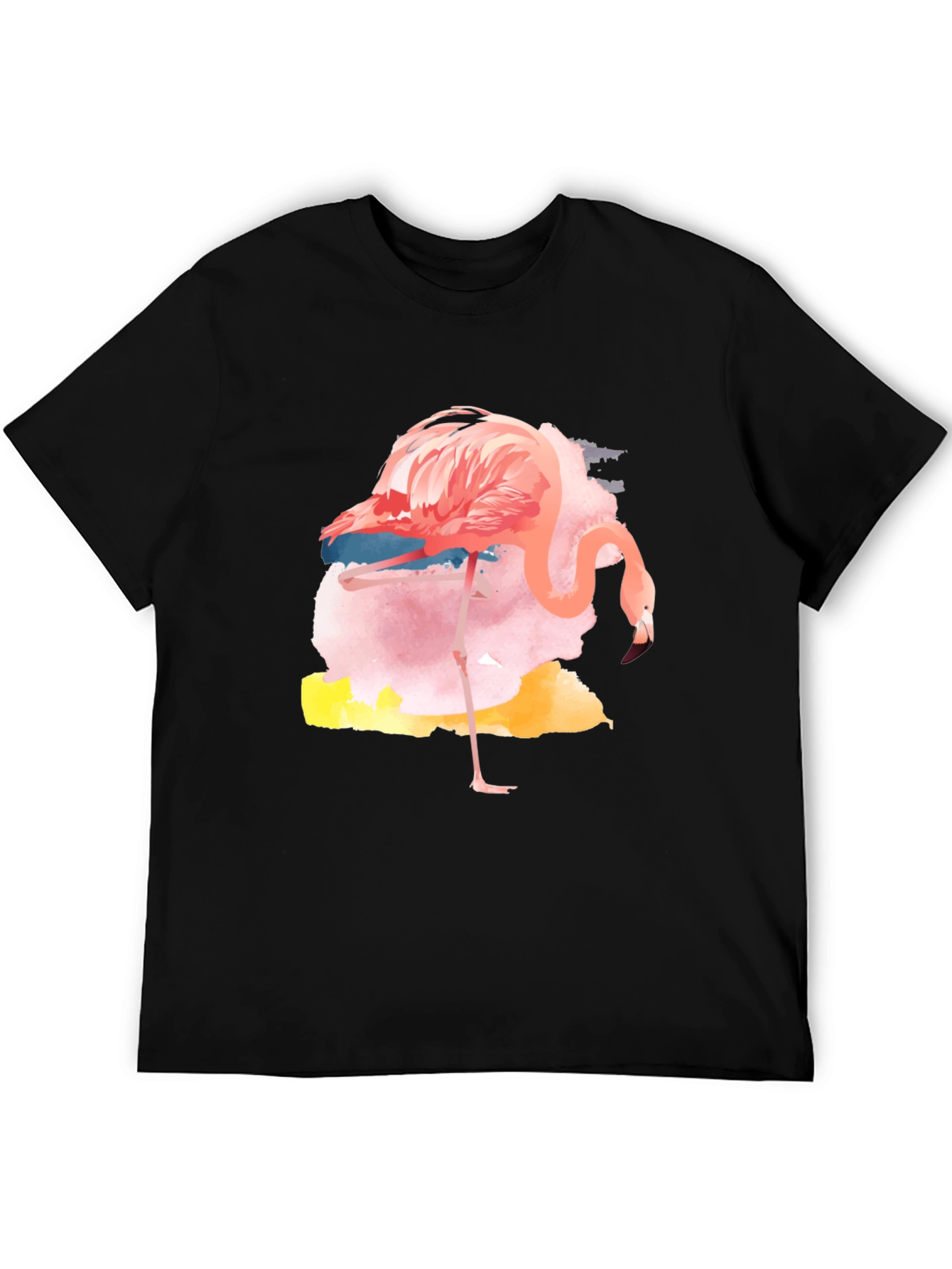Black Watercolor Flamingo Graphic Tee - Casual Black T-Shirt view 5