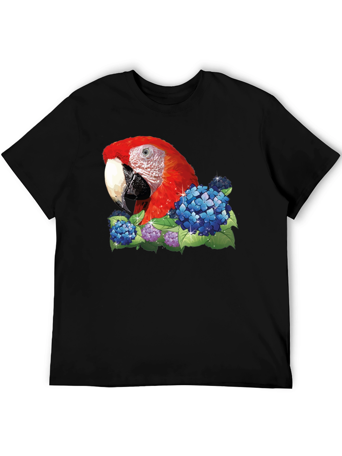 Black Parrot & Flowers Graphic T-Shirt - Black view 5