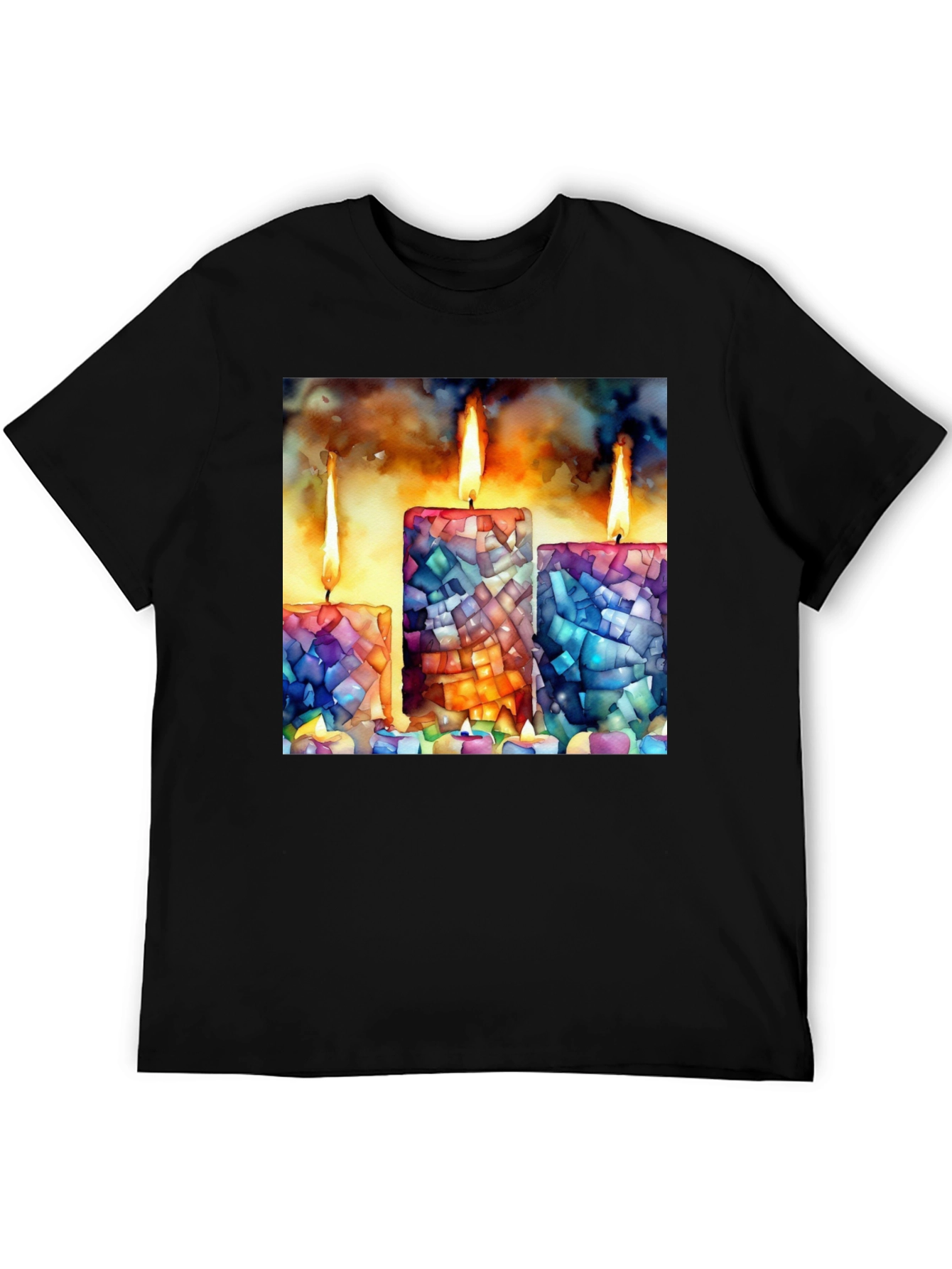 Black Mosaic Candle Print Tee - Artistic Comfort view 5