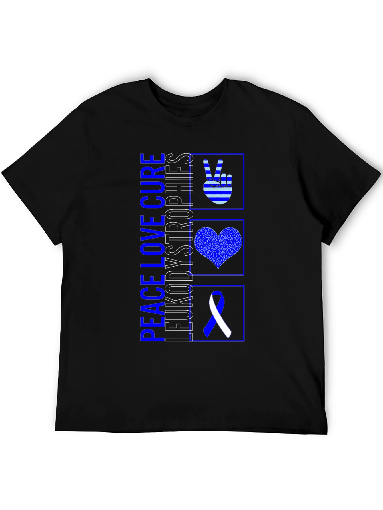 Black Peace Love Cure Leukodystrophies T-Shirt view 5