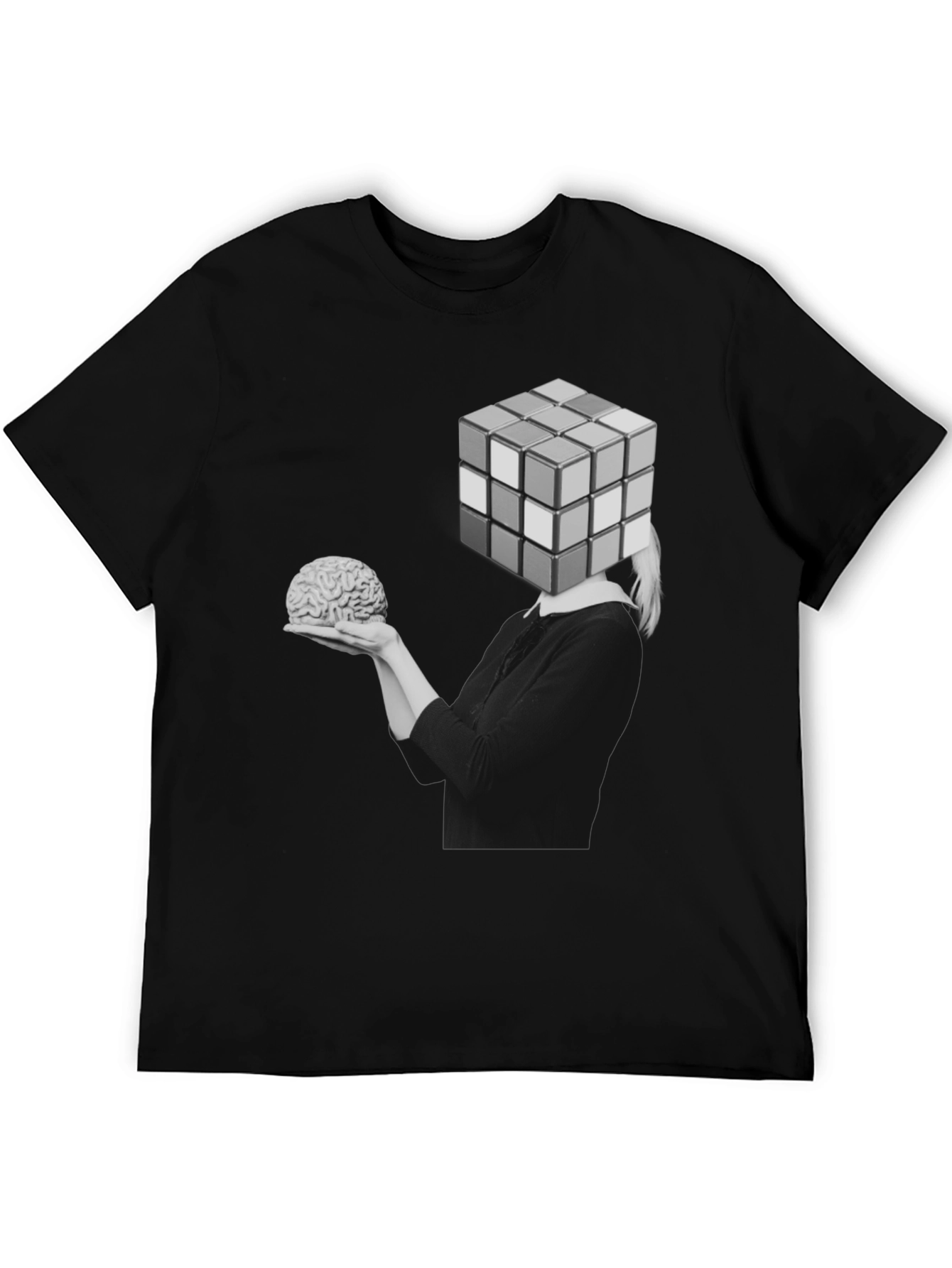 Black Rubik's Cube Brain T-Shirt view 5