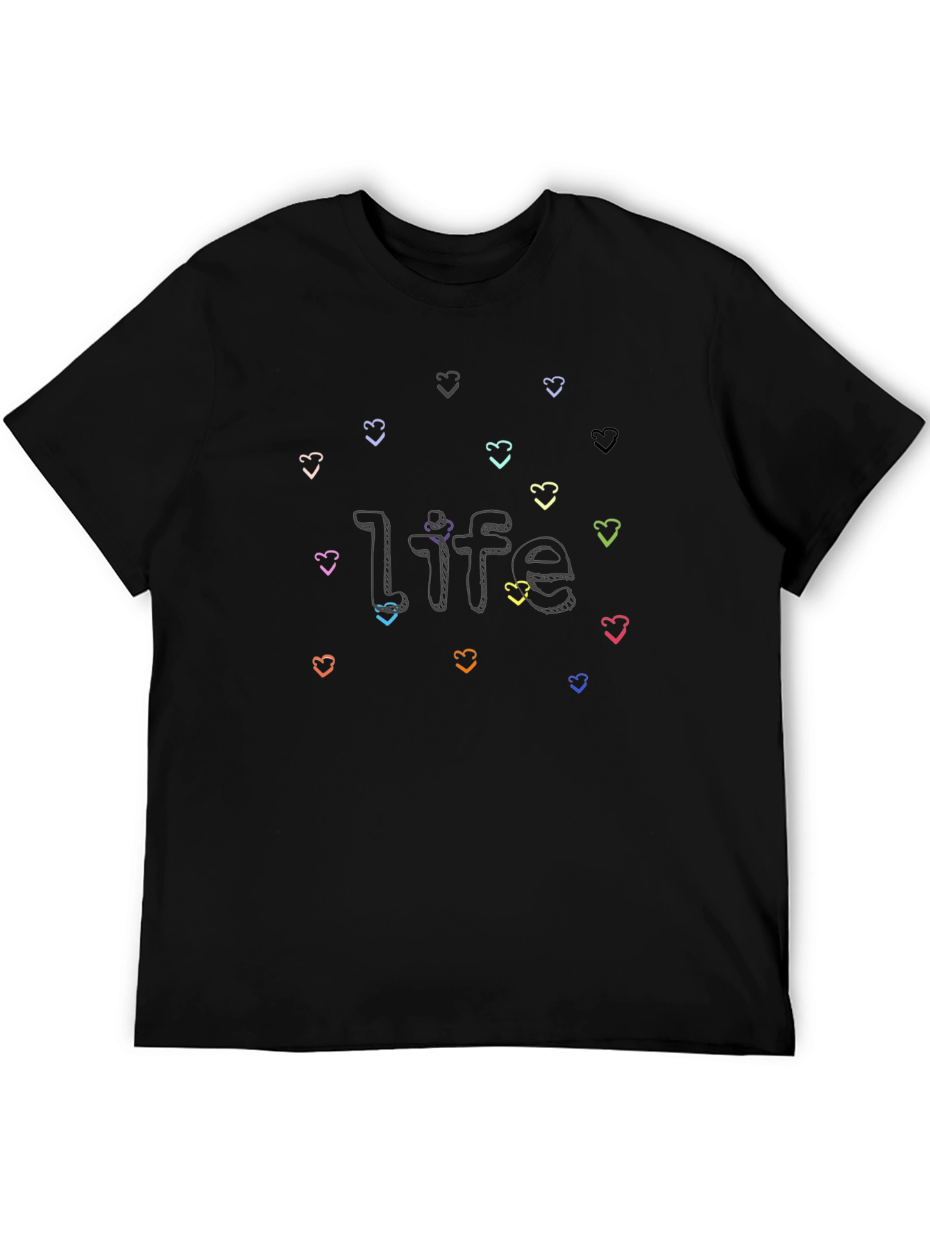 Black Life With Hearts Graphic Tee - Black Cotton Shirt view 5