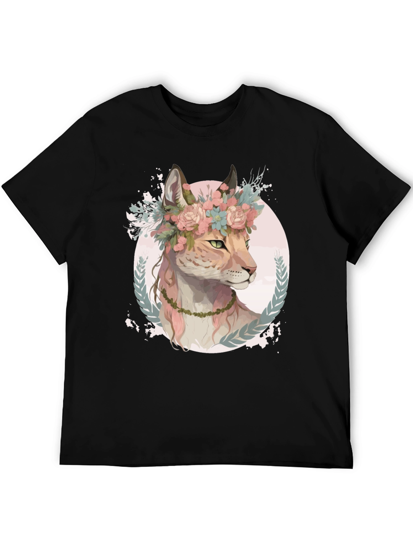 Black Floral Lynx Graphic Tee - Stylish & Unique view 5