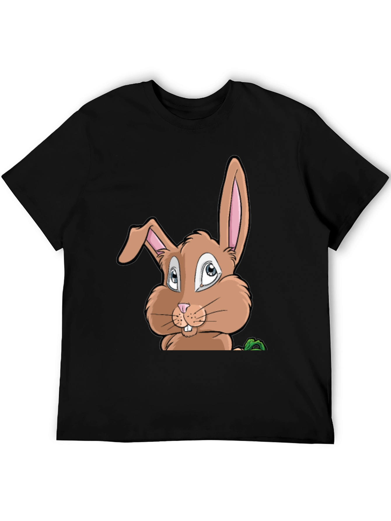 Black Cute Cartoon Bunny Graphic Black T-Shirt view 5