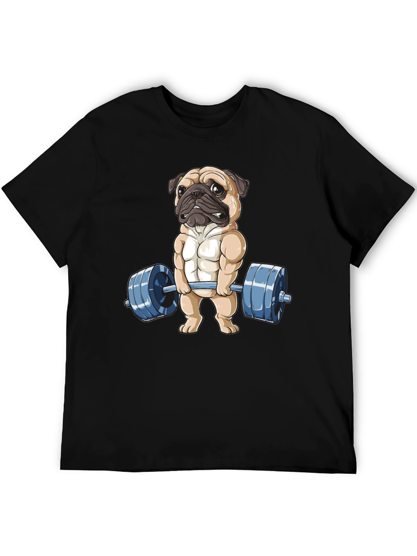 Black Pug Lifter T-Shirt - Black Cotton Fitness Tee view 5