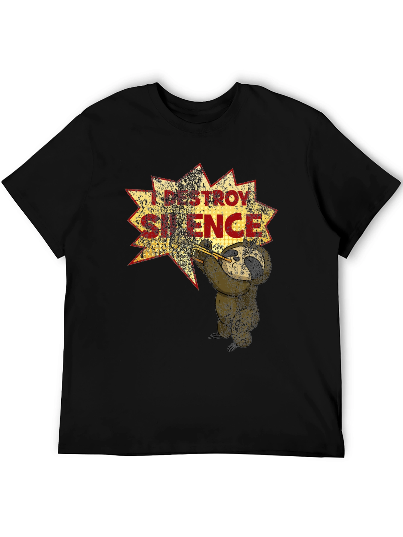 Black I Destroy Silence T-Shirt Funny Sloth Trumpet Tee view 5