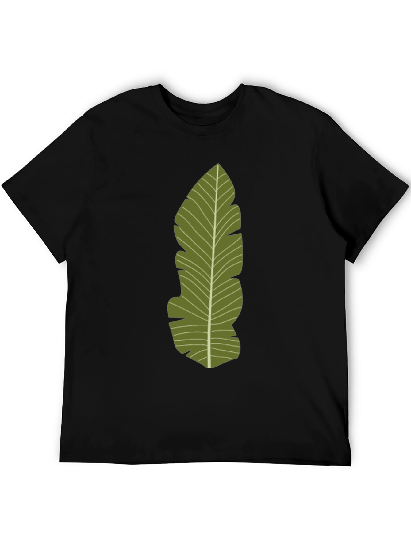 Black Tropical Leaf Print Black T-Shirt view 5
