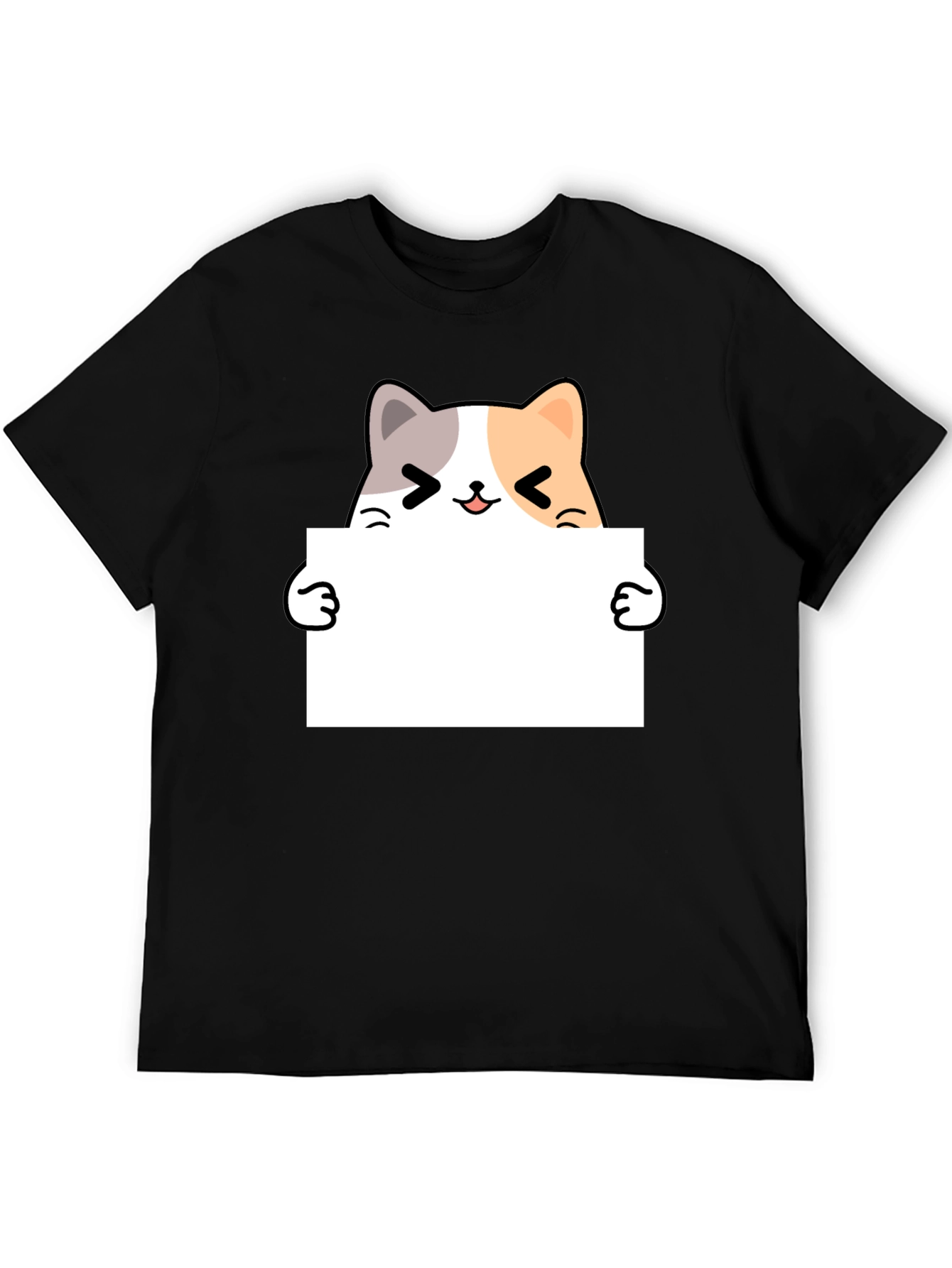 Black Cute Cat Holding Blank Sign T-Shirt view 5