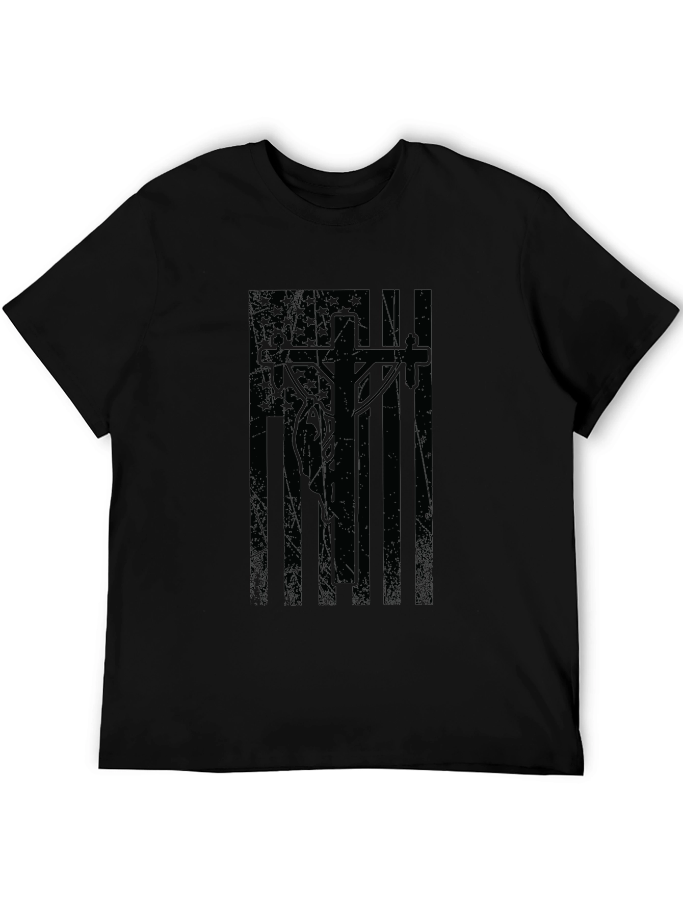 Black American Flag Lineman T-Shirt view 5