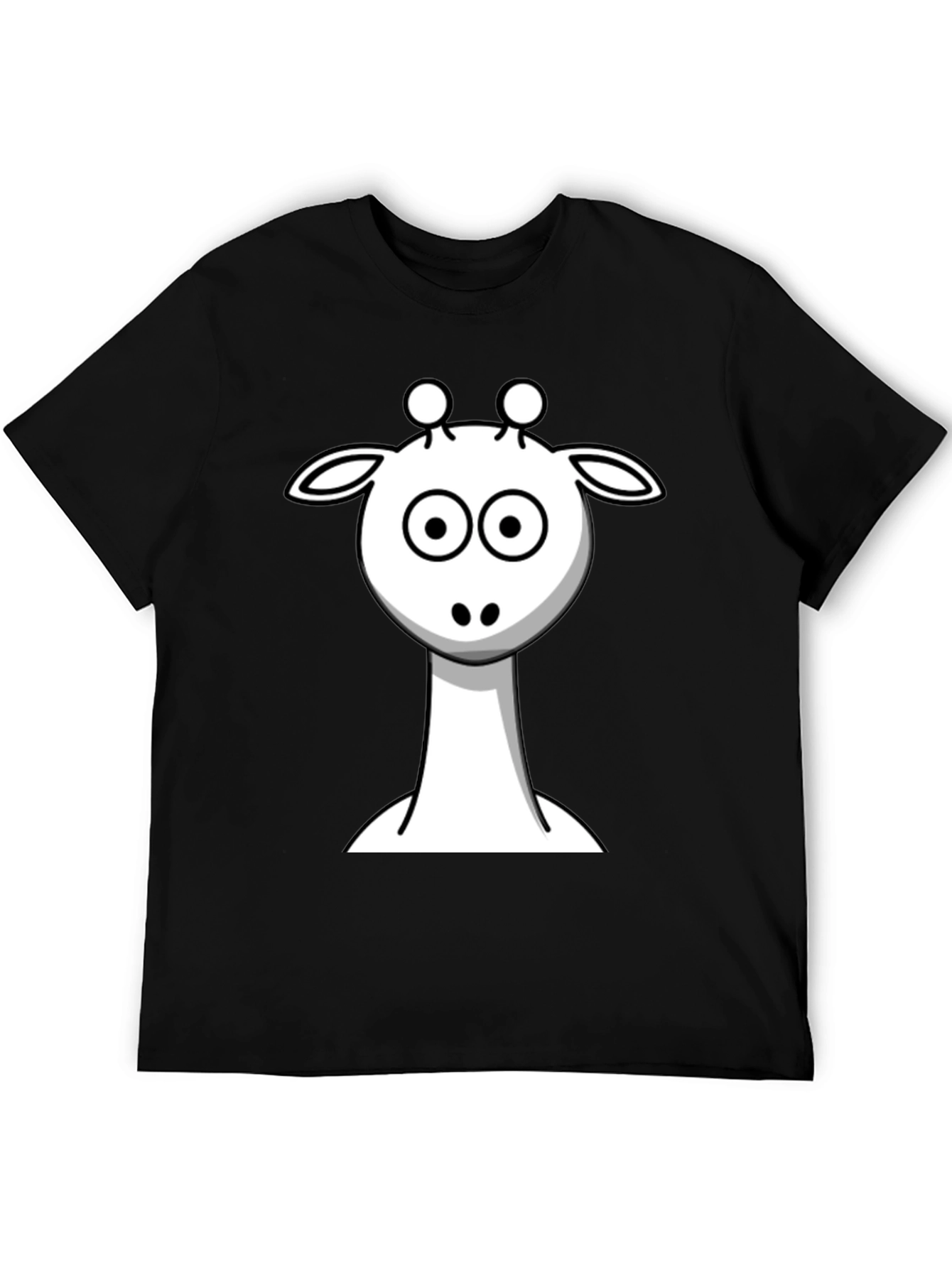 Black Cartoon Giraffe Graphic Tee - Black Cotton T-Shirt view 5