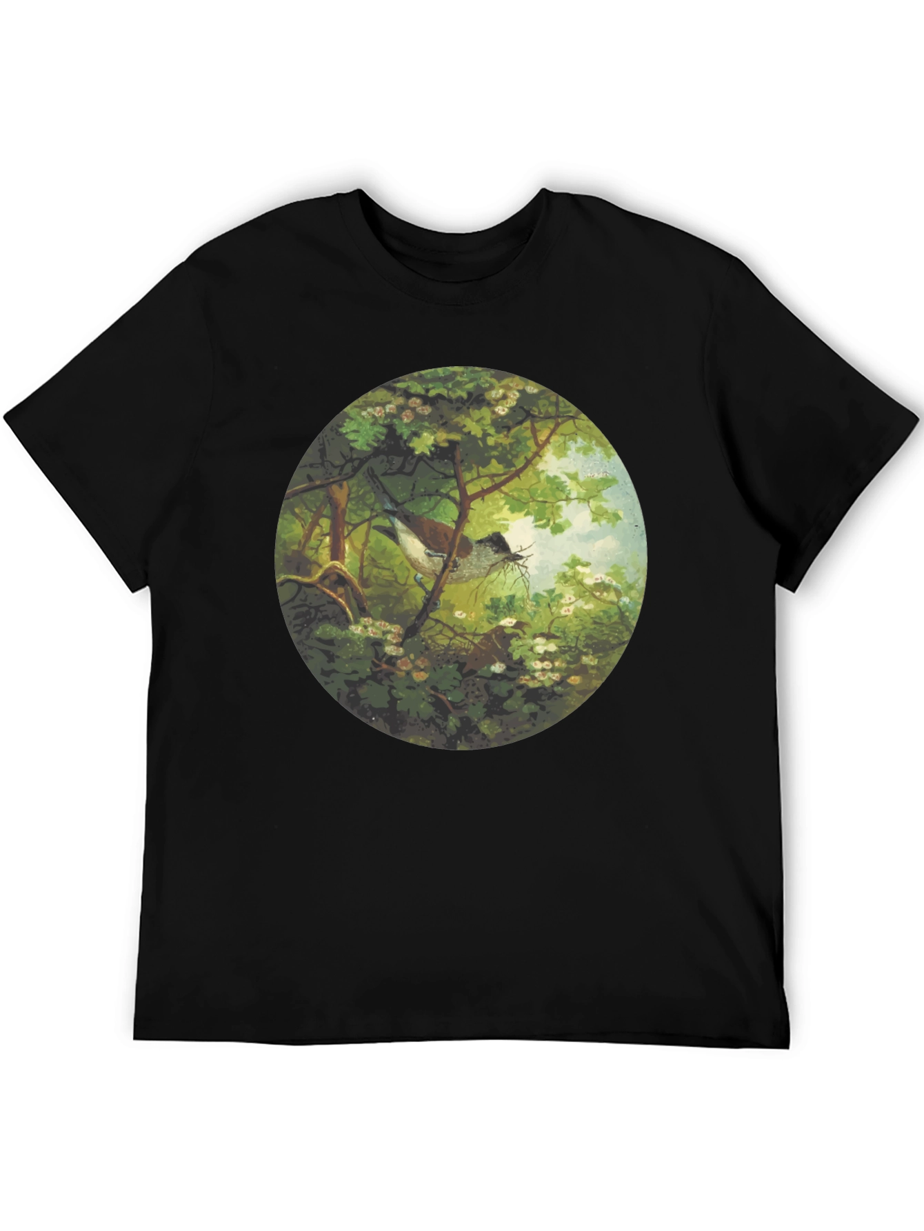 Black Bird & Nest Graphic Tee - Nature Art Shirt view 5