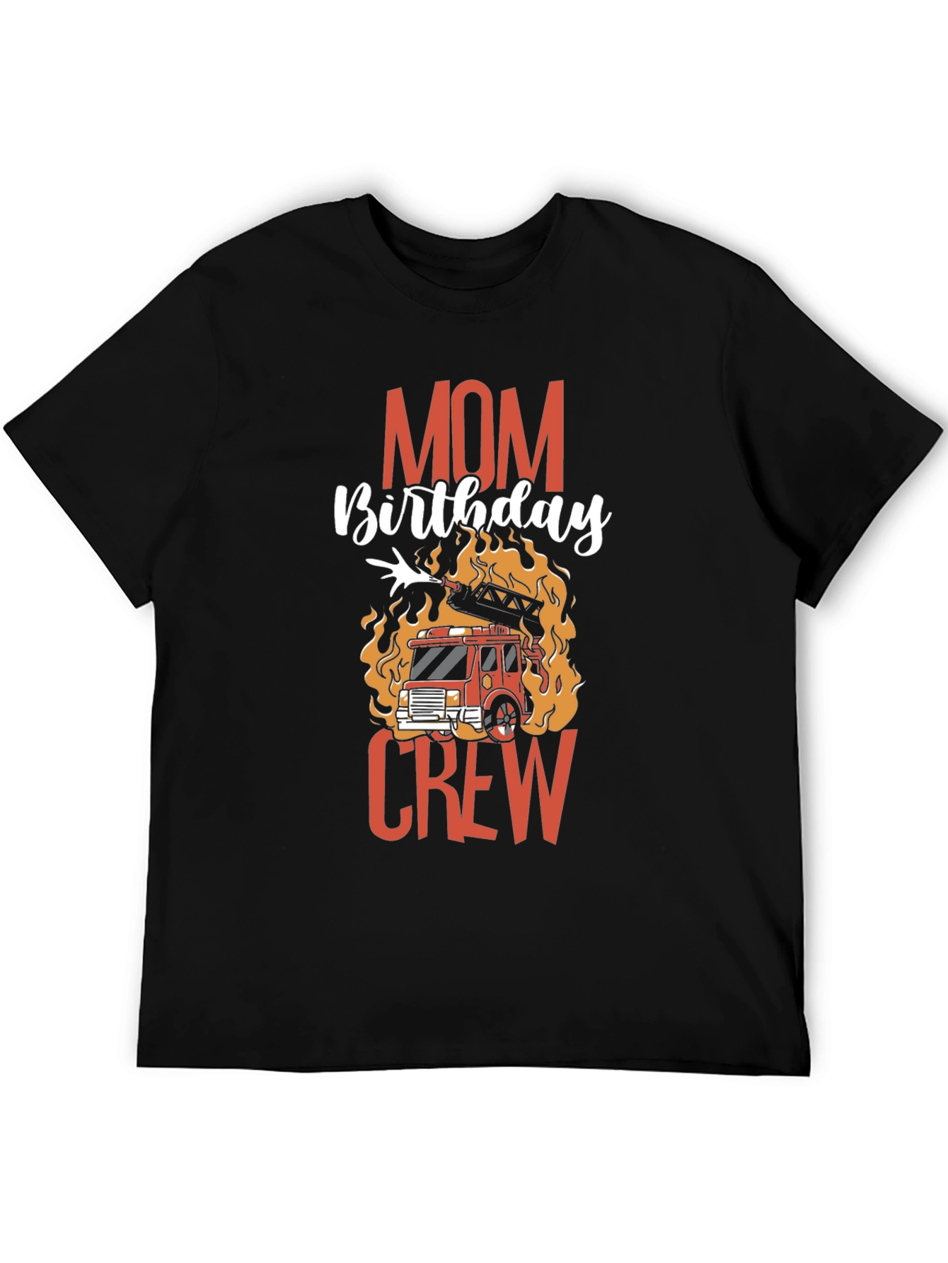 Black Mom Birthday Firetruck Crew Graphic T-Shirt view 5