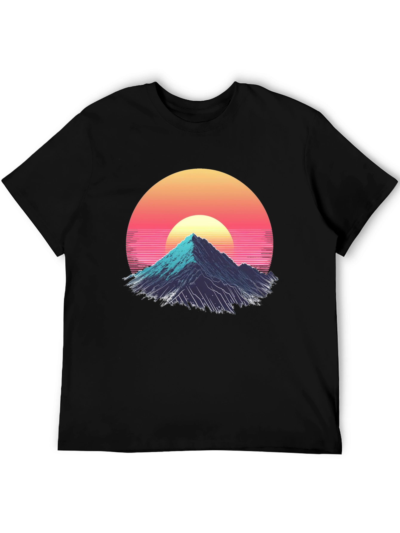 Black Retro Mountain Sunset Graphic Tee - Black view 5