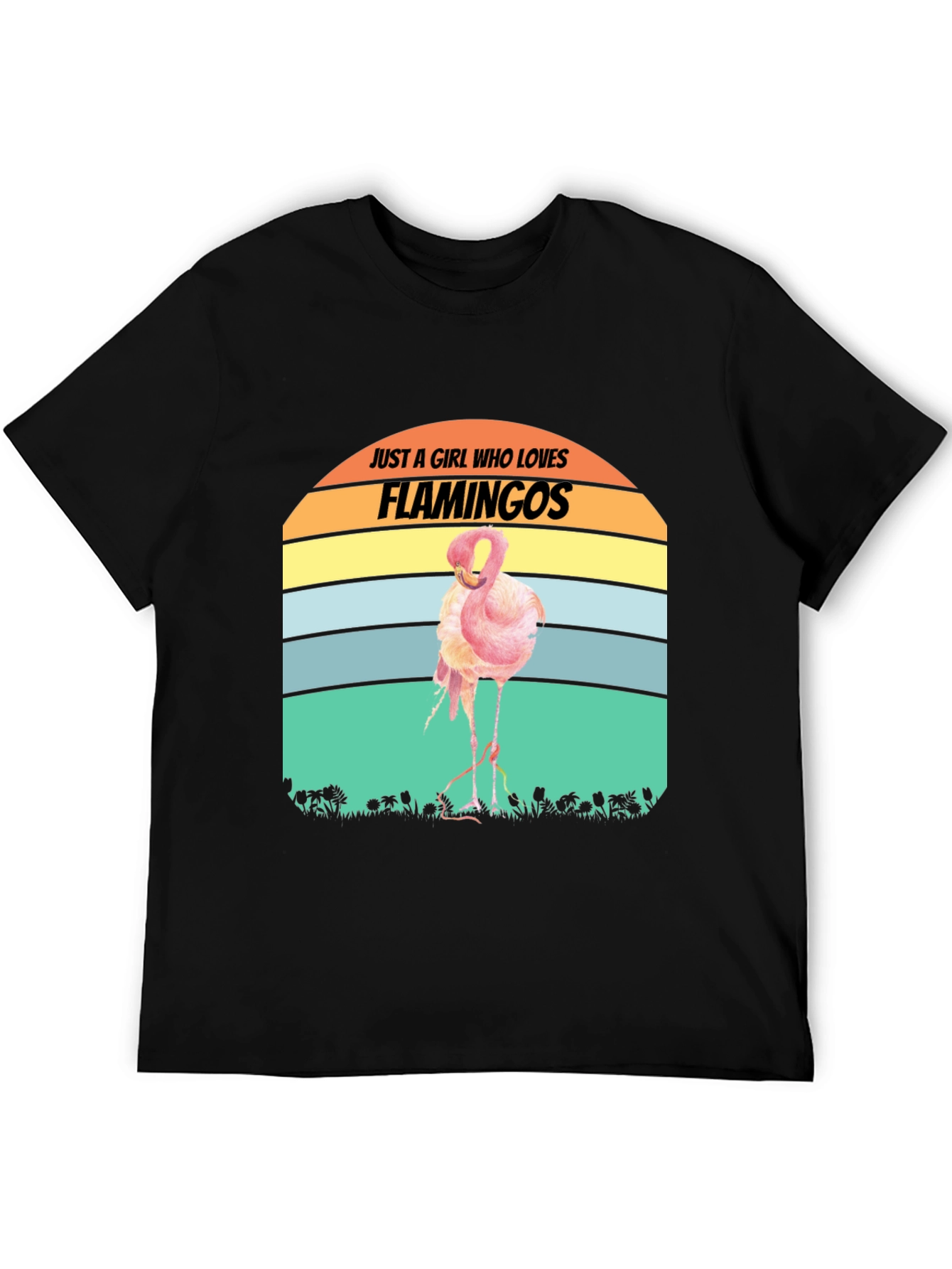 Black Just A Girl Who Loves Flamingos T-Shirt view 5