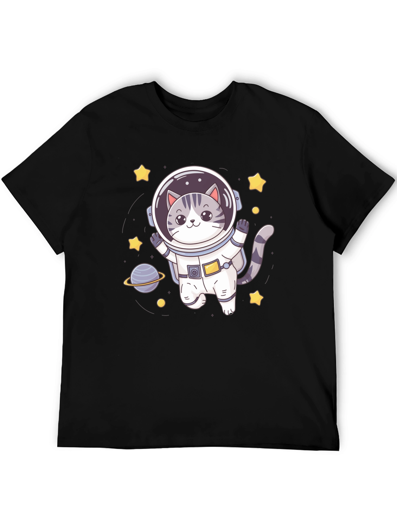 Black Astronaut Cat Graphic Tee - Space Lover Shirt view 5