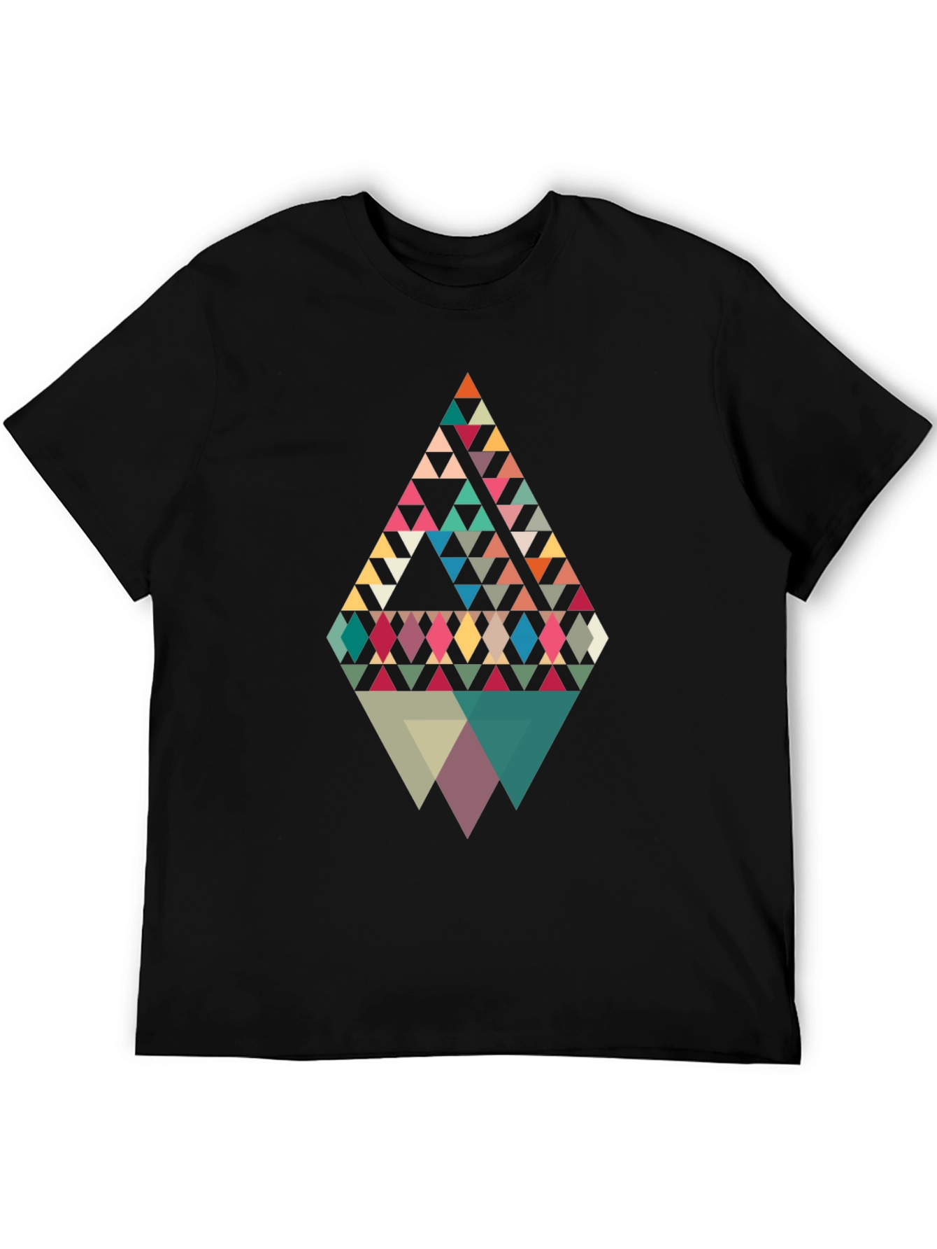 Black Geometric Triangle Pattern Graphic Tee view 5
